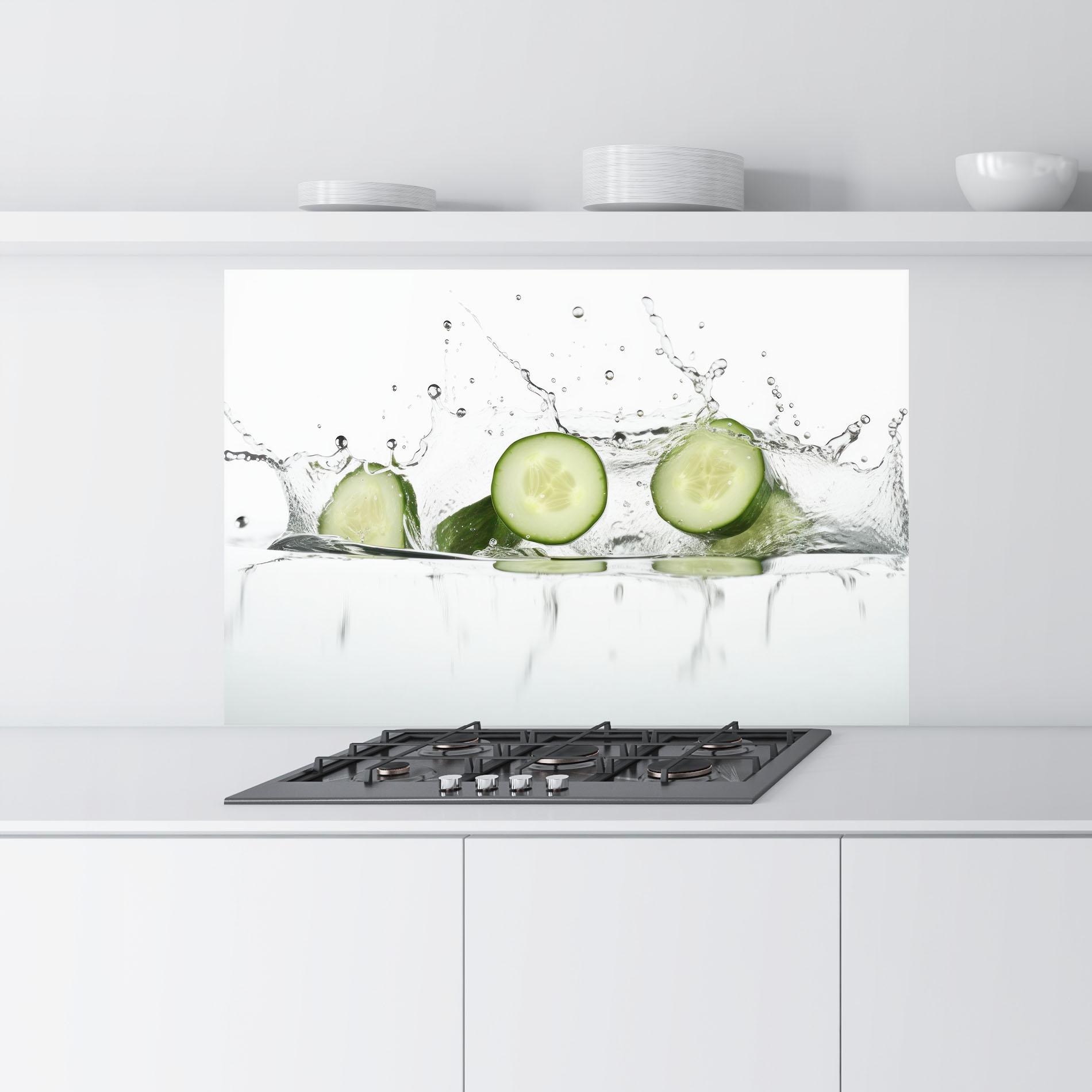 Konyhai üveg hátfal Cucumber Cool Splash mockup 9