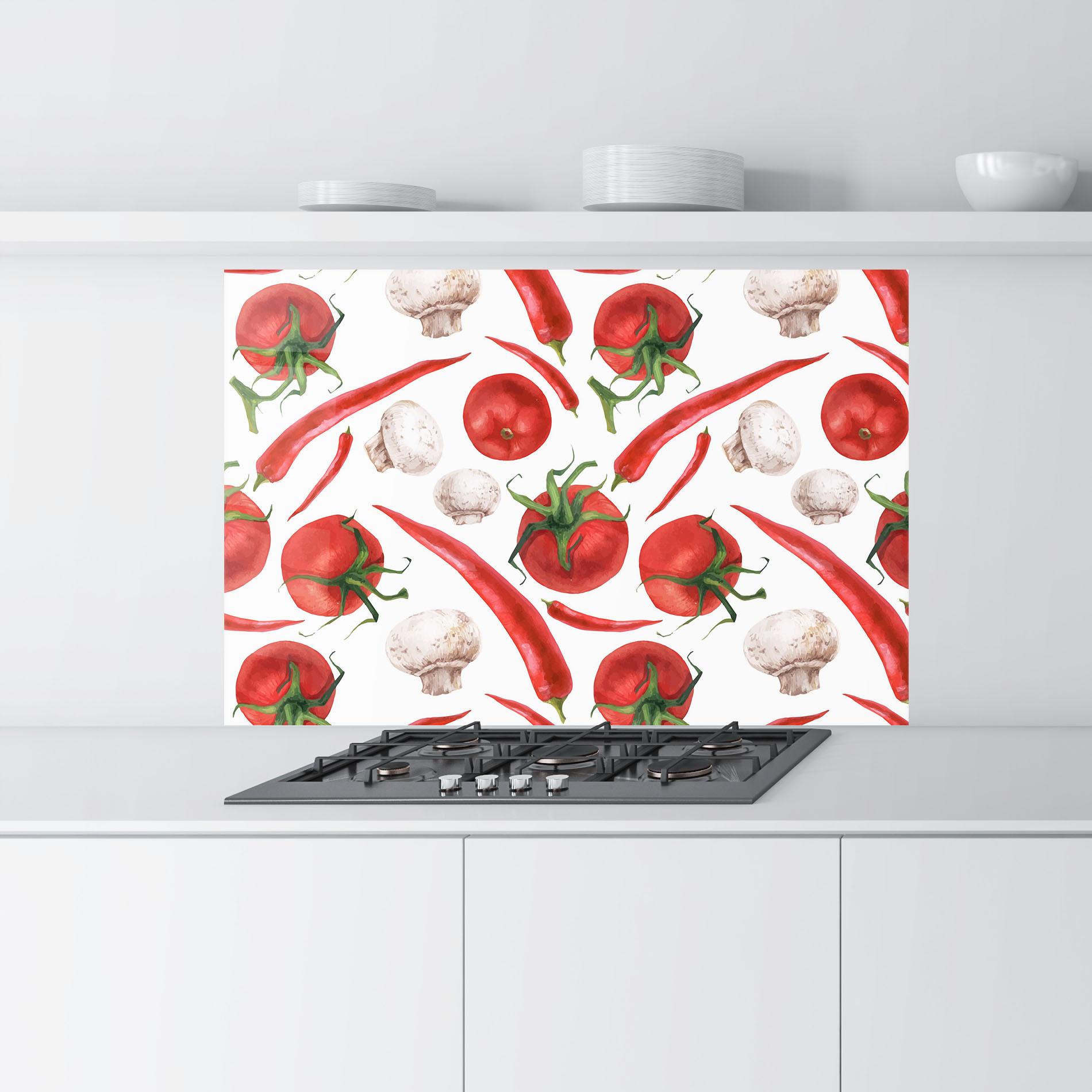 Konyhai üveg hátfal Floating Tomato mockup 9