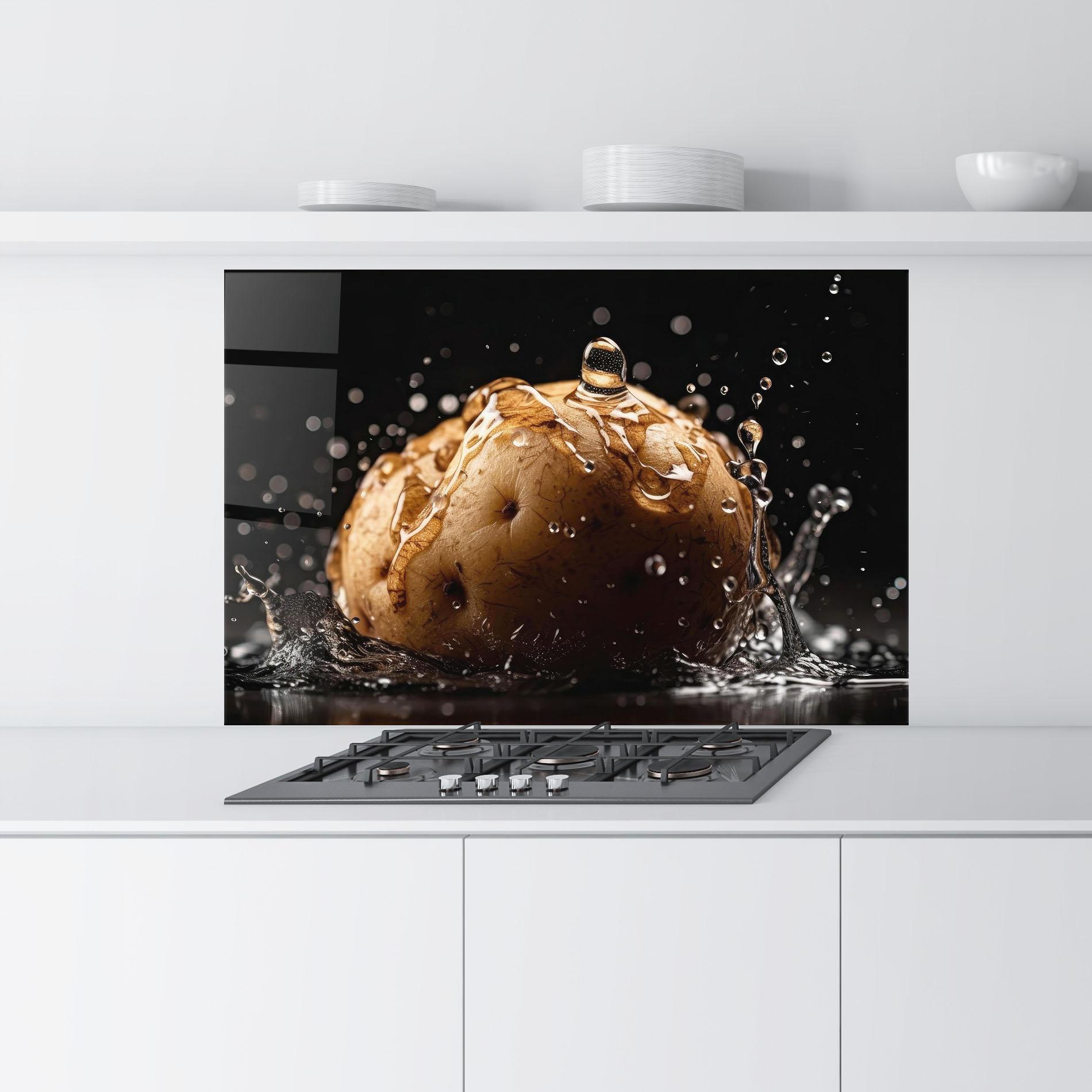 Konyhai üveg hátfal Potato Splash mockup 9