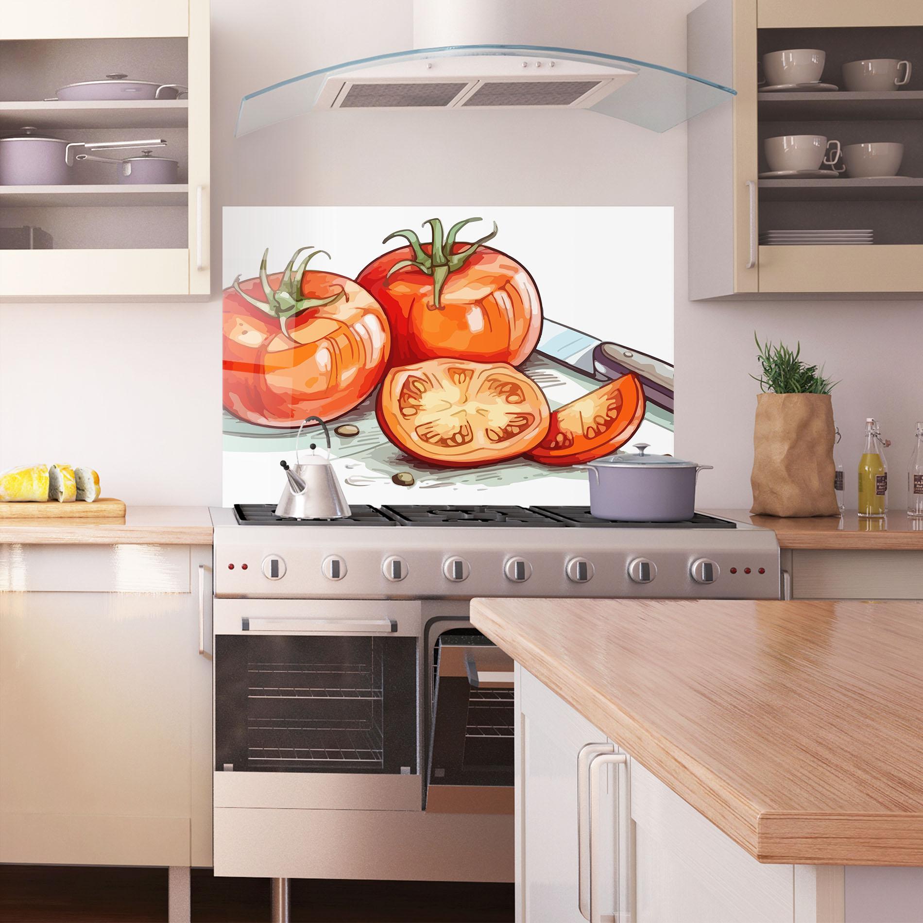 Konyhai üveg hátfal Drawing Tomato Art mockup 1