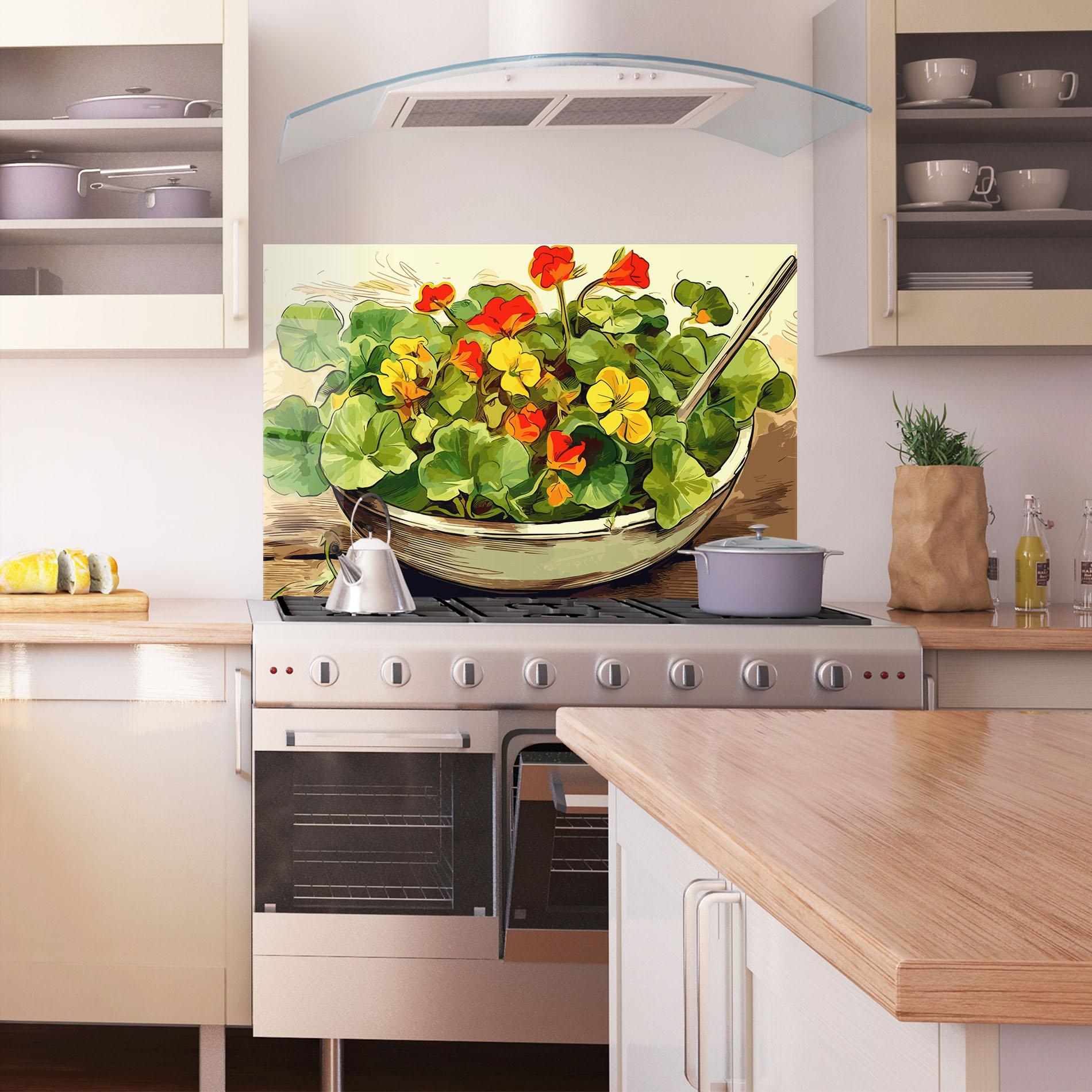 Konyhai üveg hátfal Flower Food mockup 1