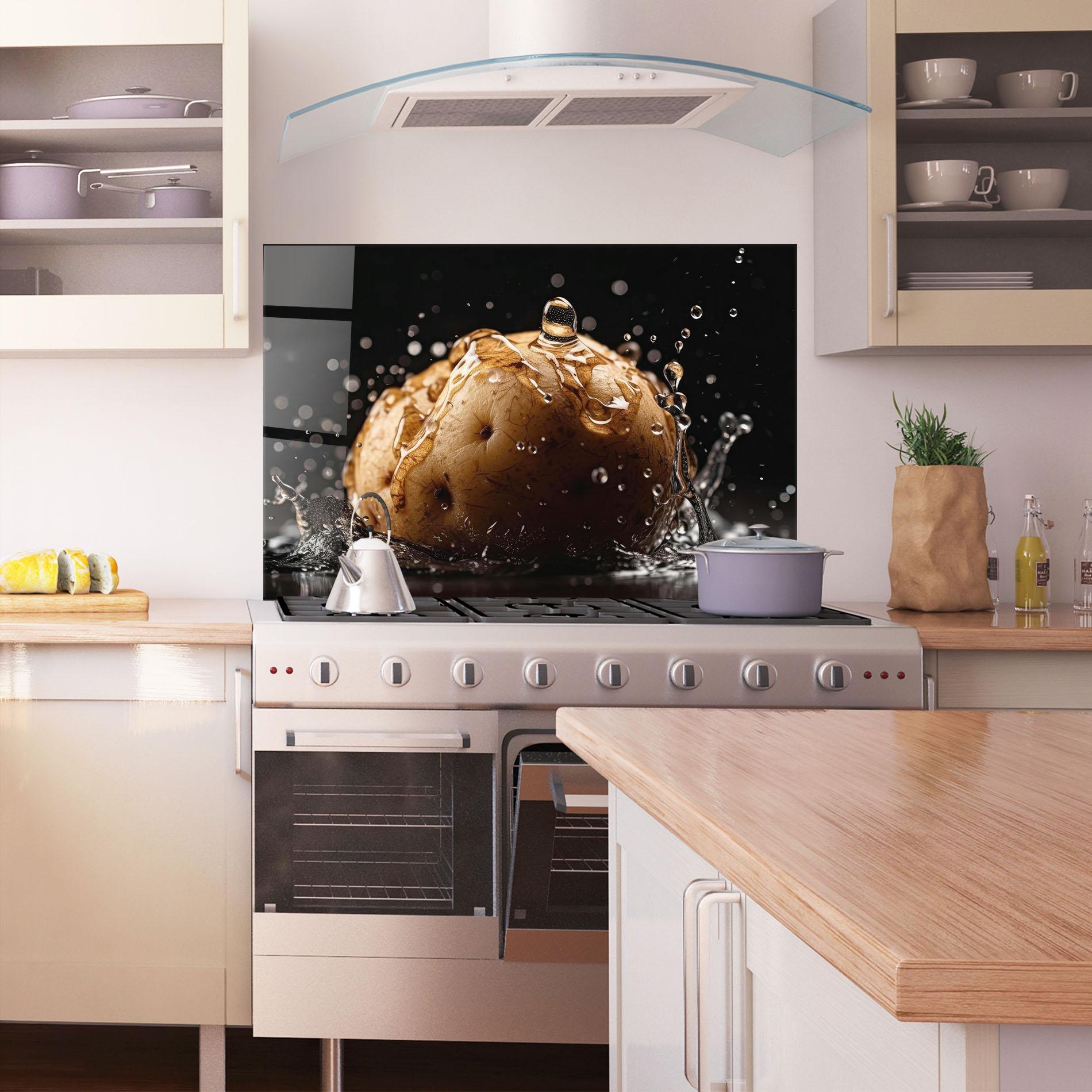 Konyhai üveg hátfal Potato Splash mockup 1