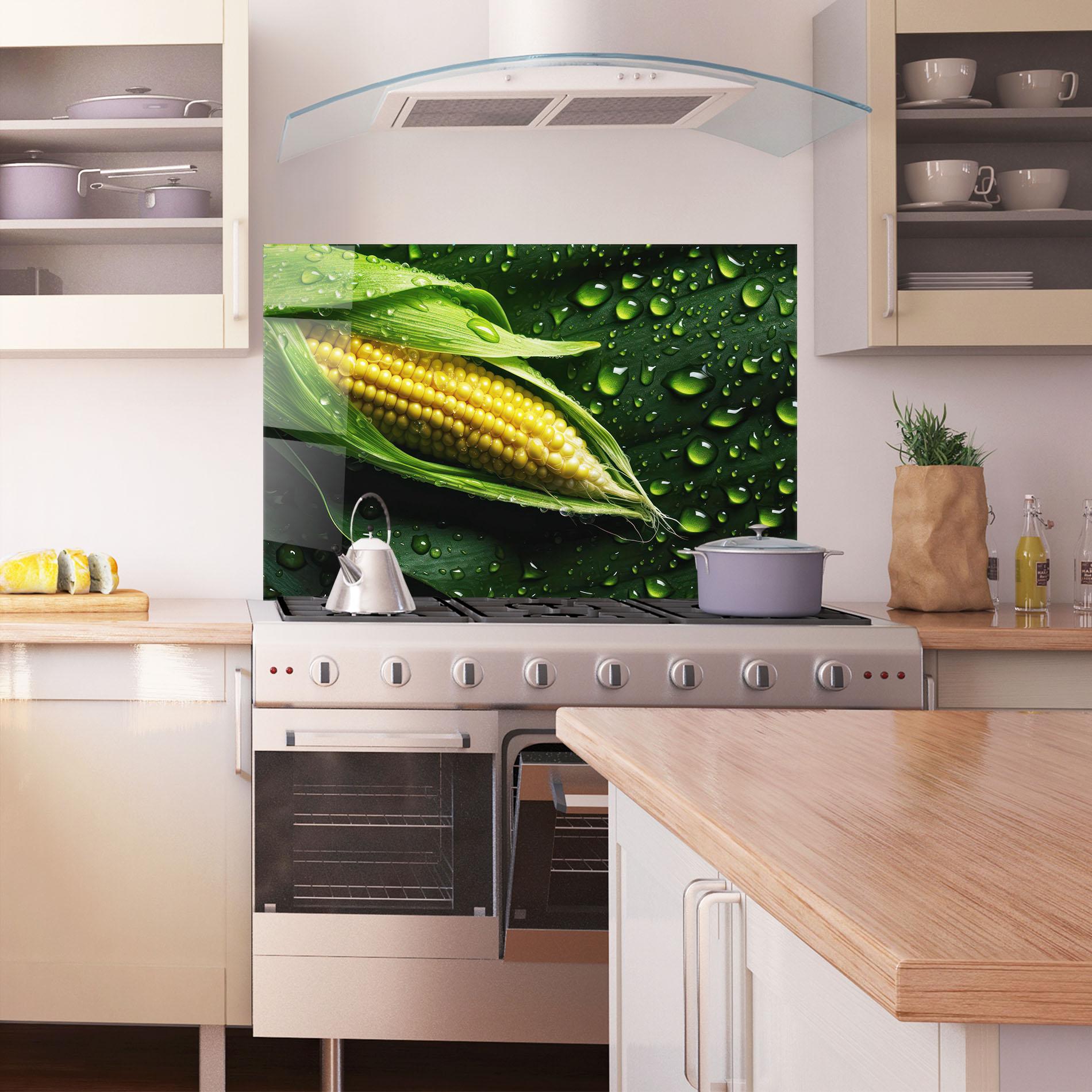 Konyhai üveg hátfal Rainy Clean Corn mockup 1
