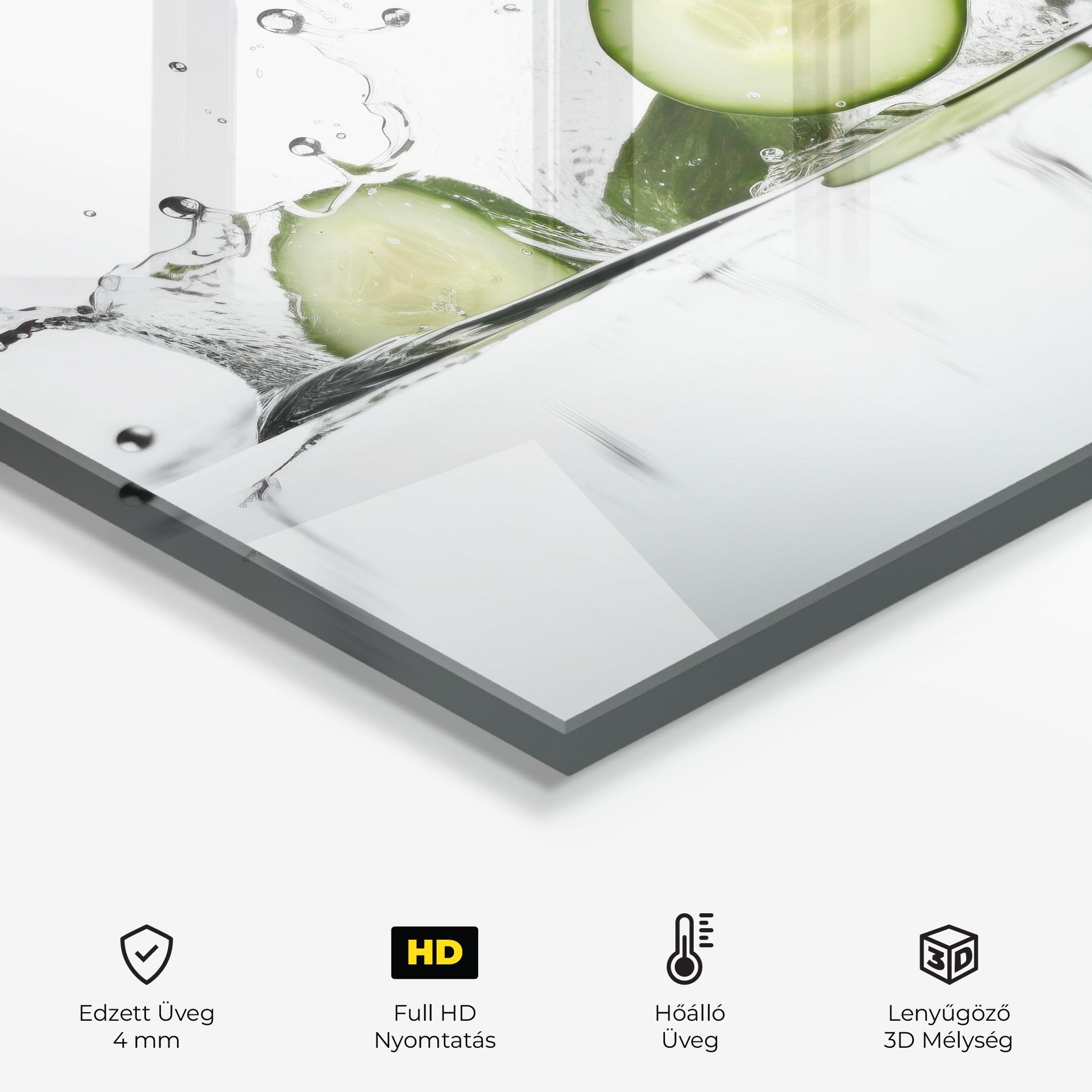 Konyhai üveg hátfal Cucumber Cool Splash mockup 2