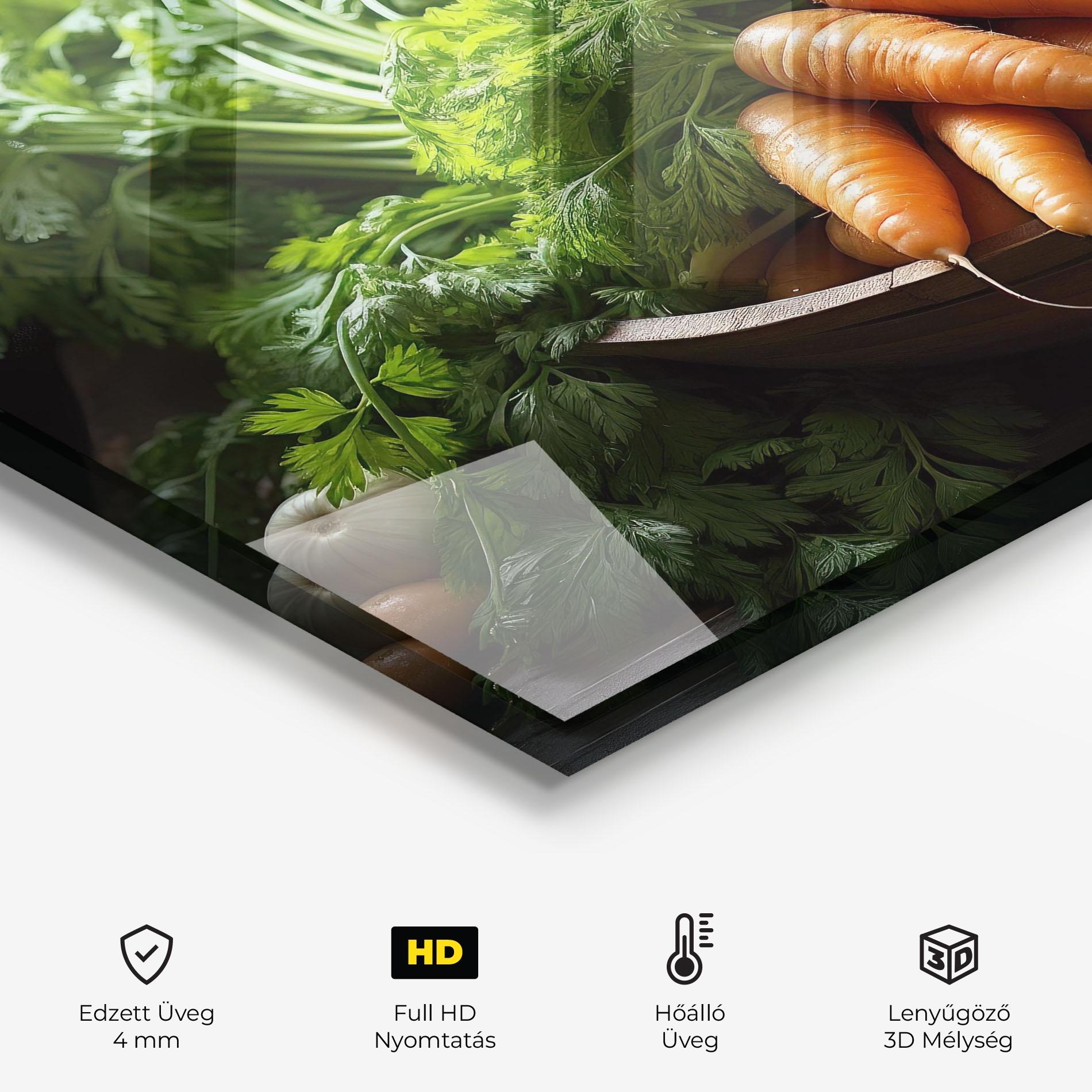 Konyhai üveg hátfal Fresh Carrots Basket mockup 2