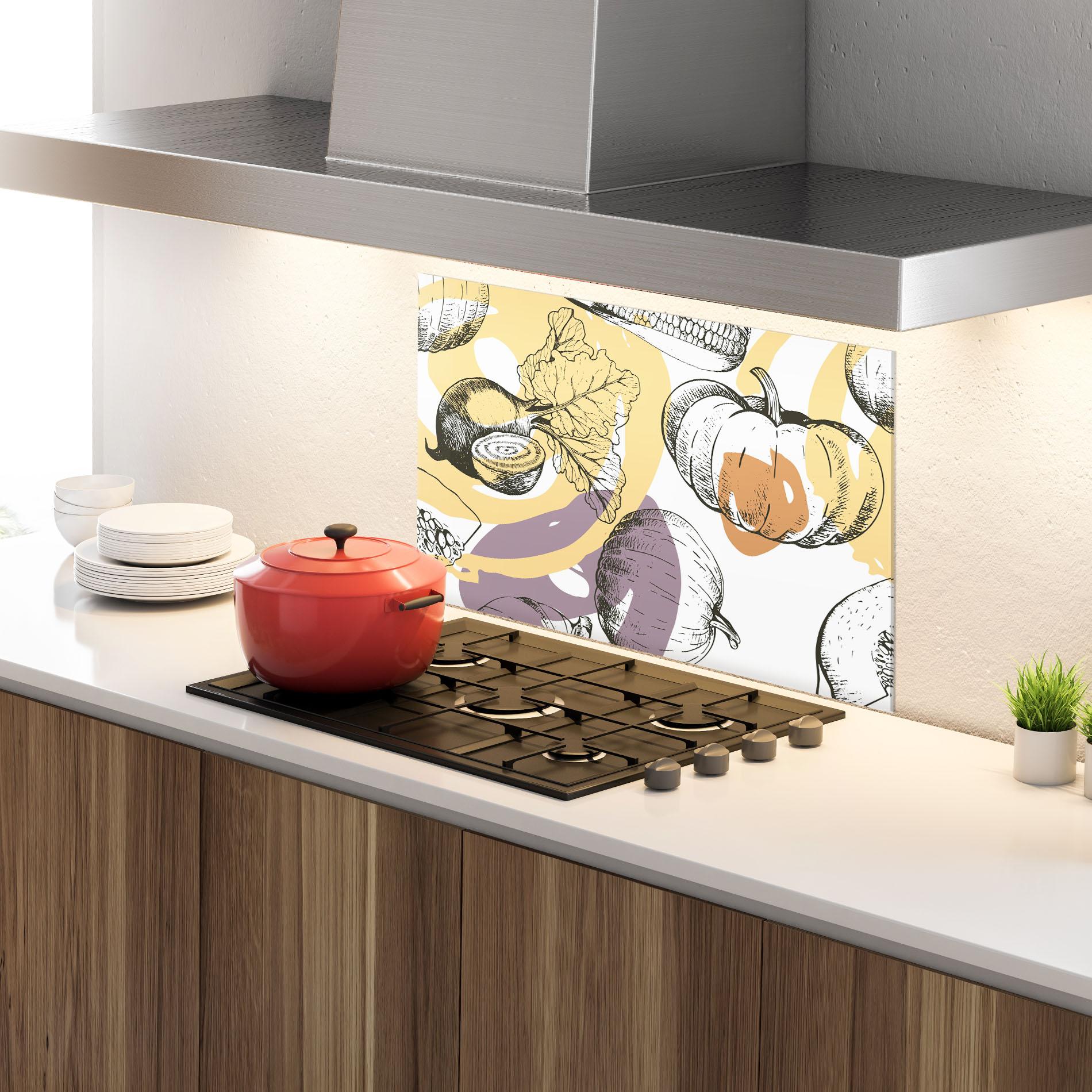 Konyhai üveg hátfal Cream Vegetables Art mockup 4