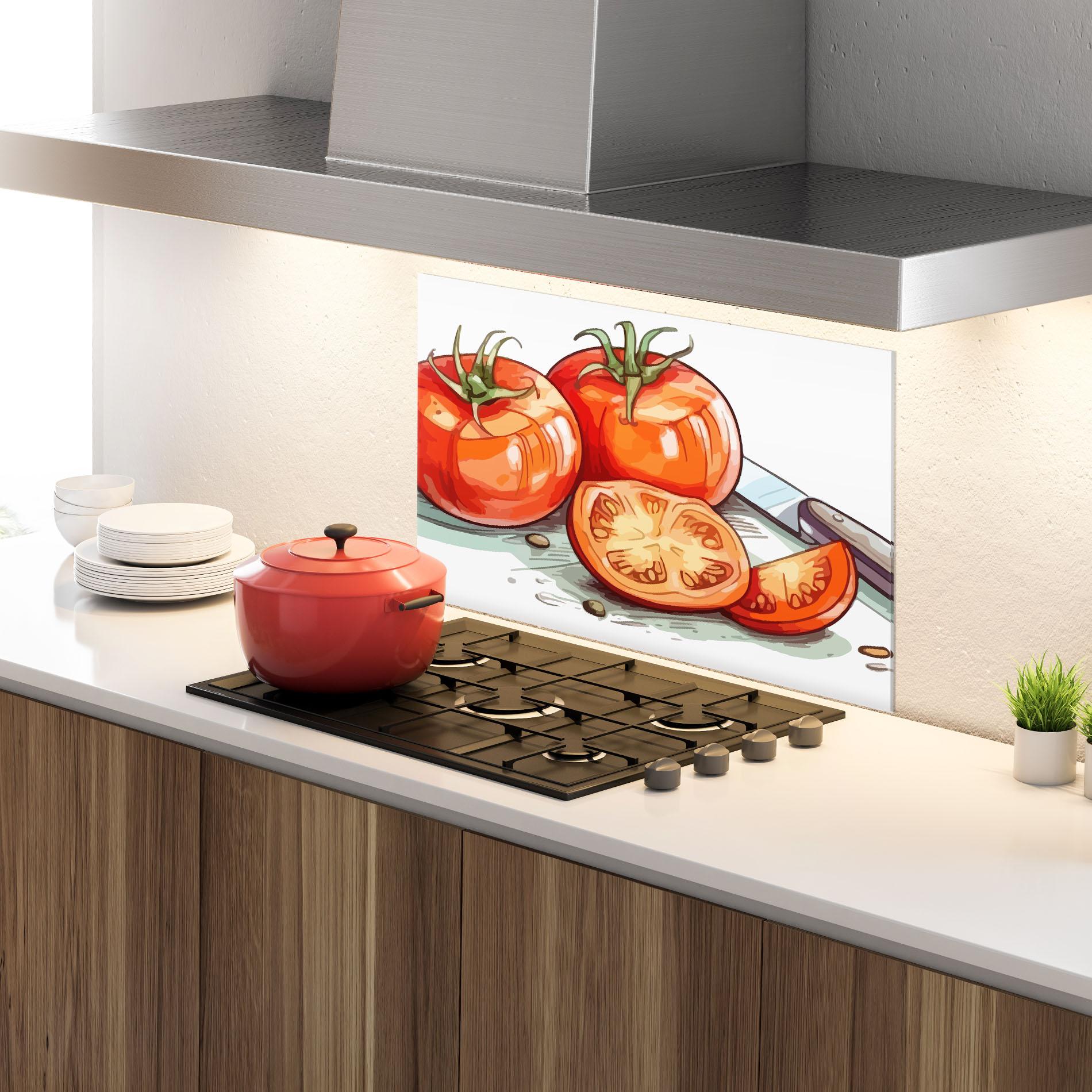 Konyhai üveg hátfal Drawing Tomato Art mockup 4