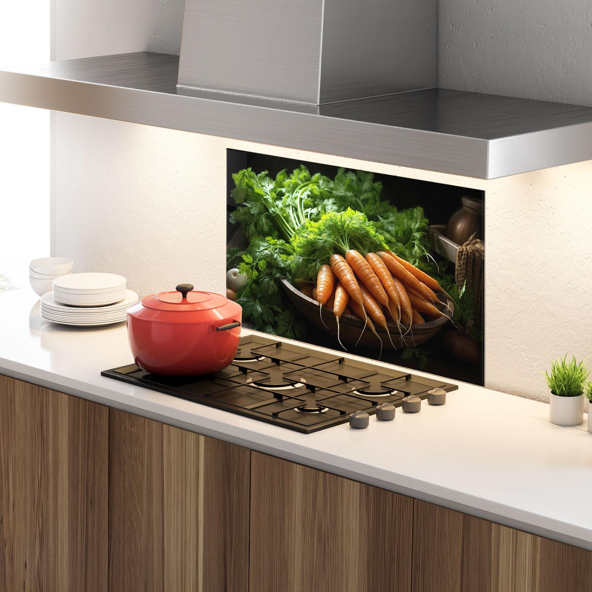 Konyhai üveg hátfal Fresh Carrots Basket mockup 4