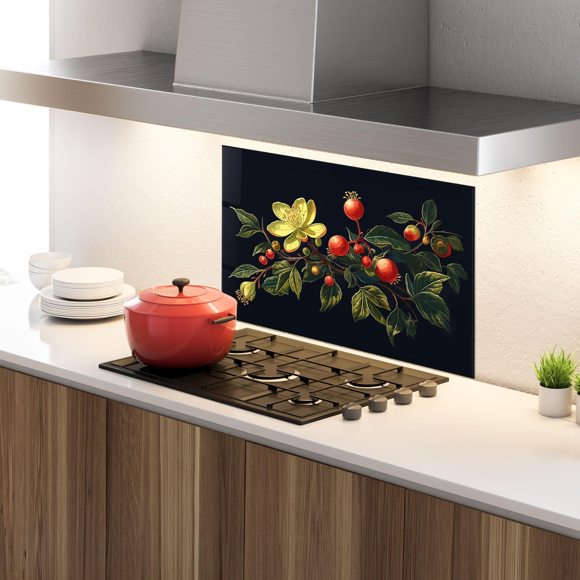 Konyhai üveg hátfal Yellow Flower Food mockup 4