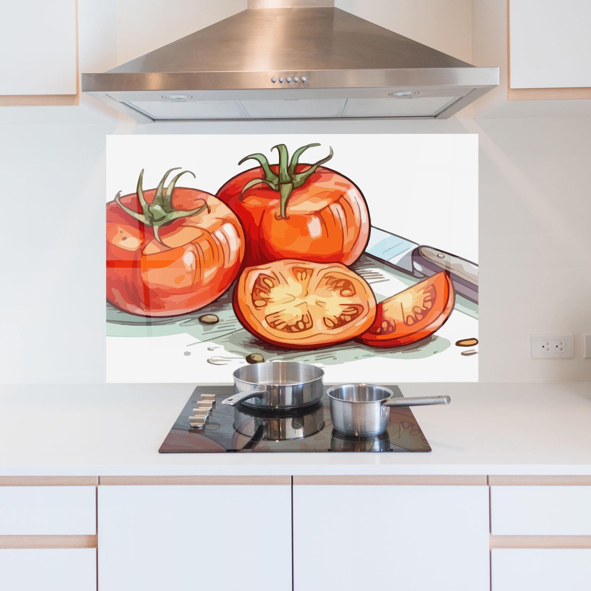 Konyhai üveg hátfal Drawing Tomato Art mockup 5