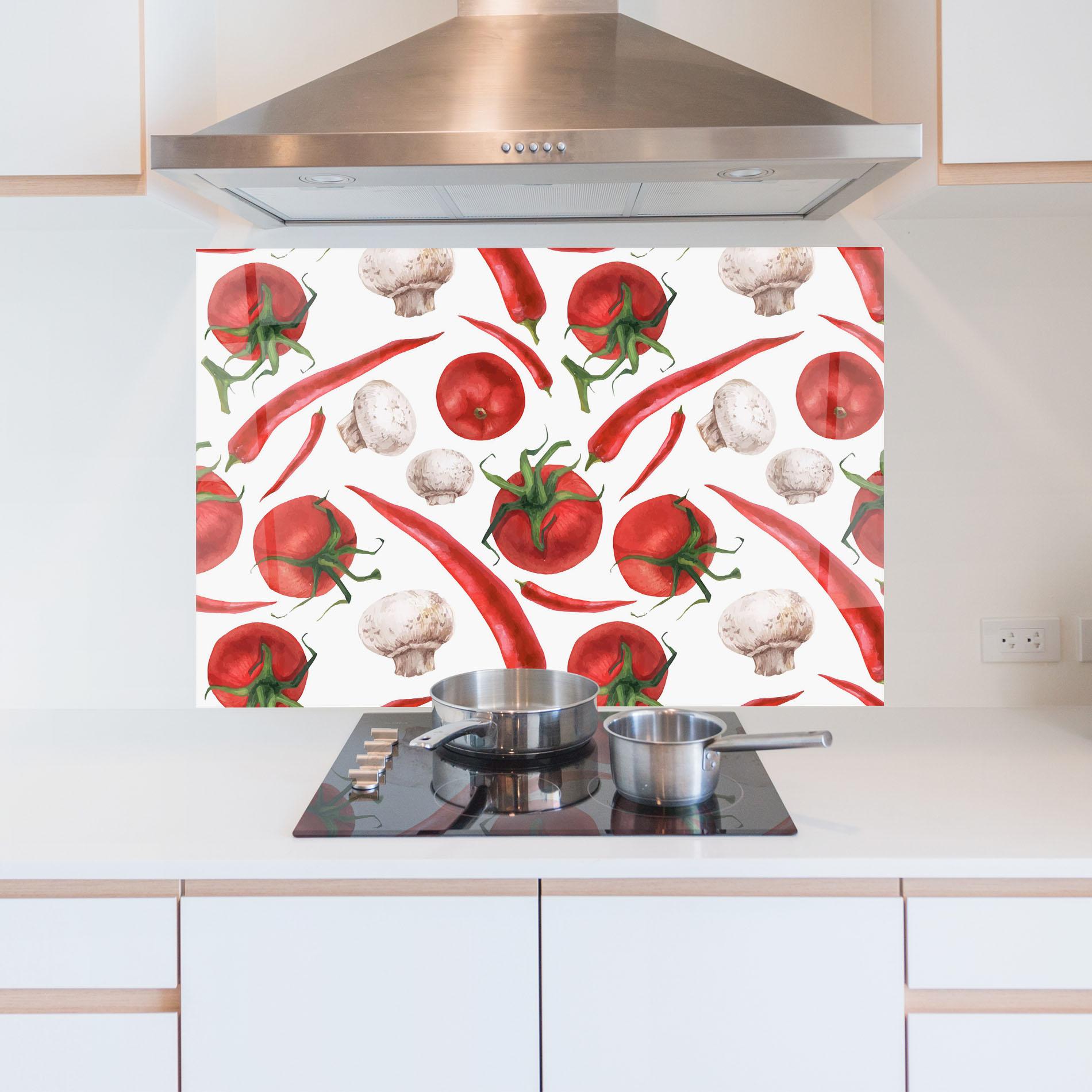 Konyhai üveg hátfal Floating Tomato mockup 5