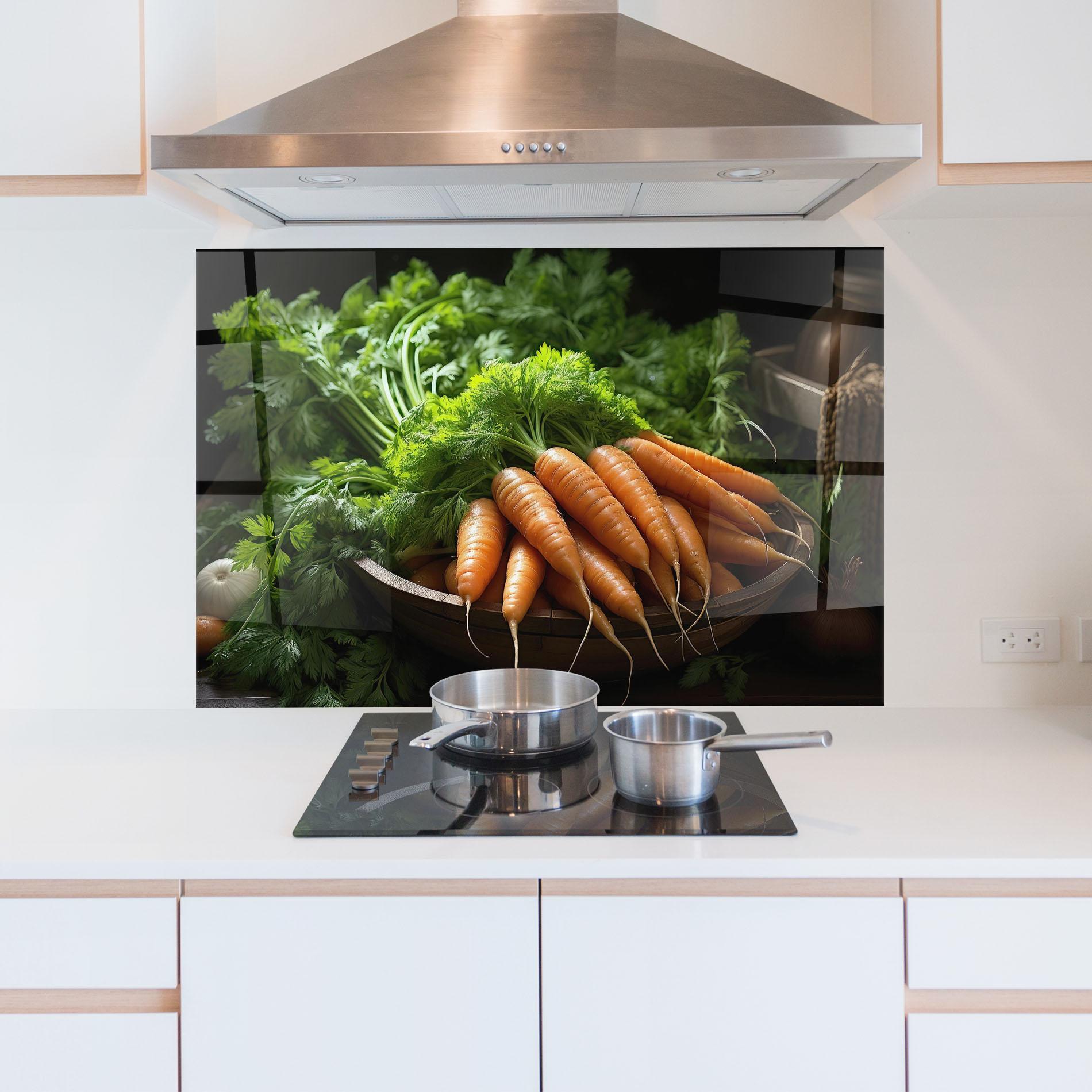 Konyhai üveg hátfal Fresh Carrots Basket mockup 5