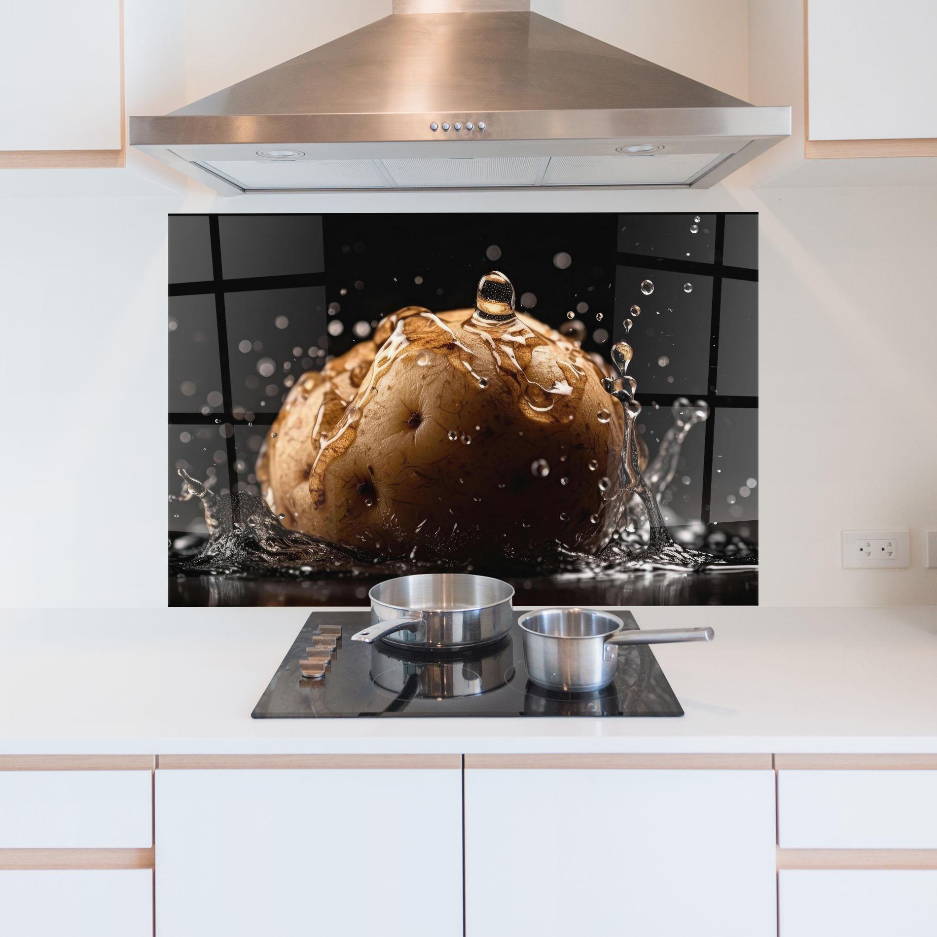 Konyhai üveg hátfal Potato Splash mockup 5