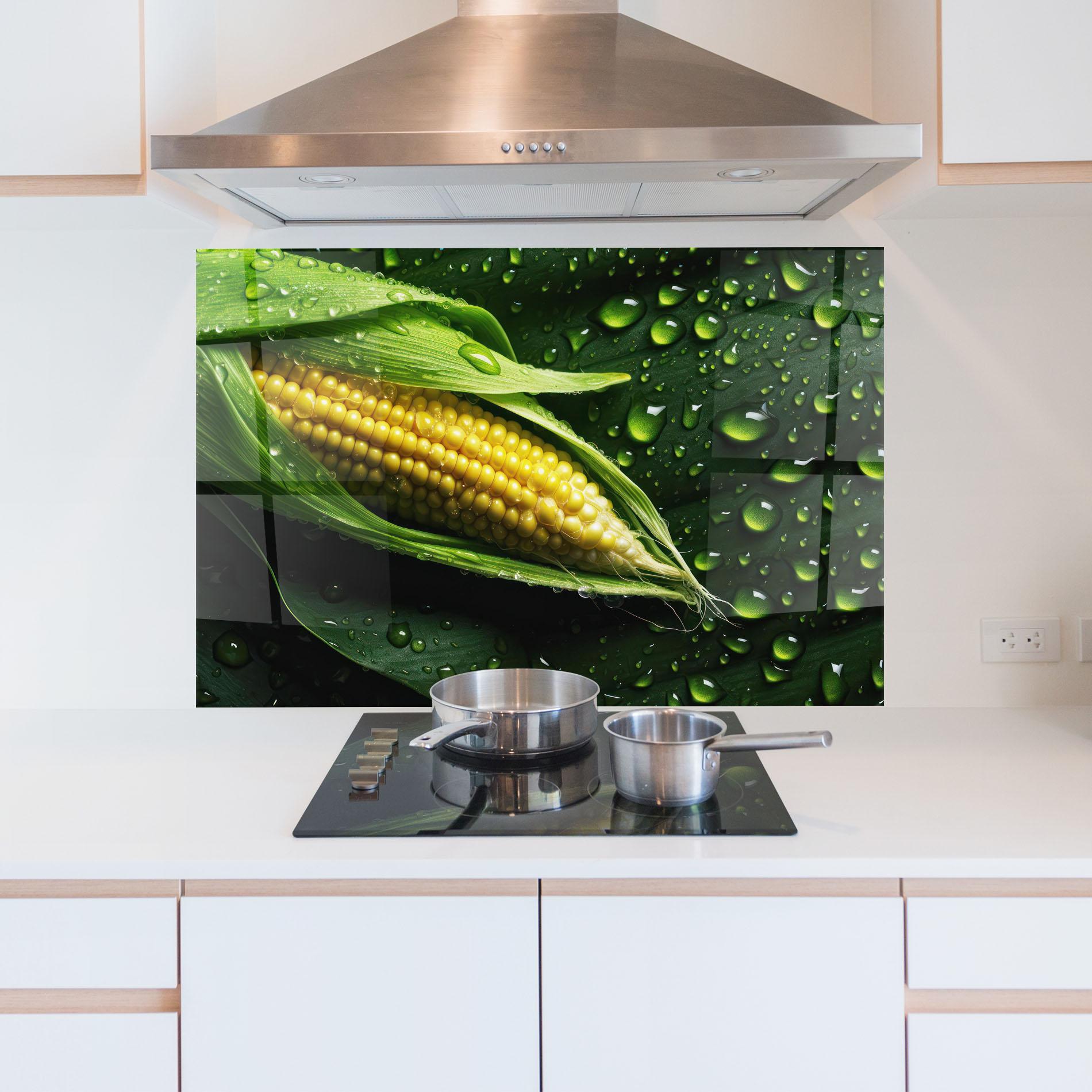 Konyhai üveg hátfal Rainy Clean Corn mockup 5