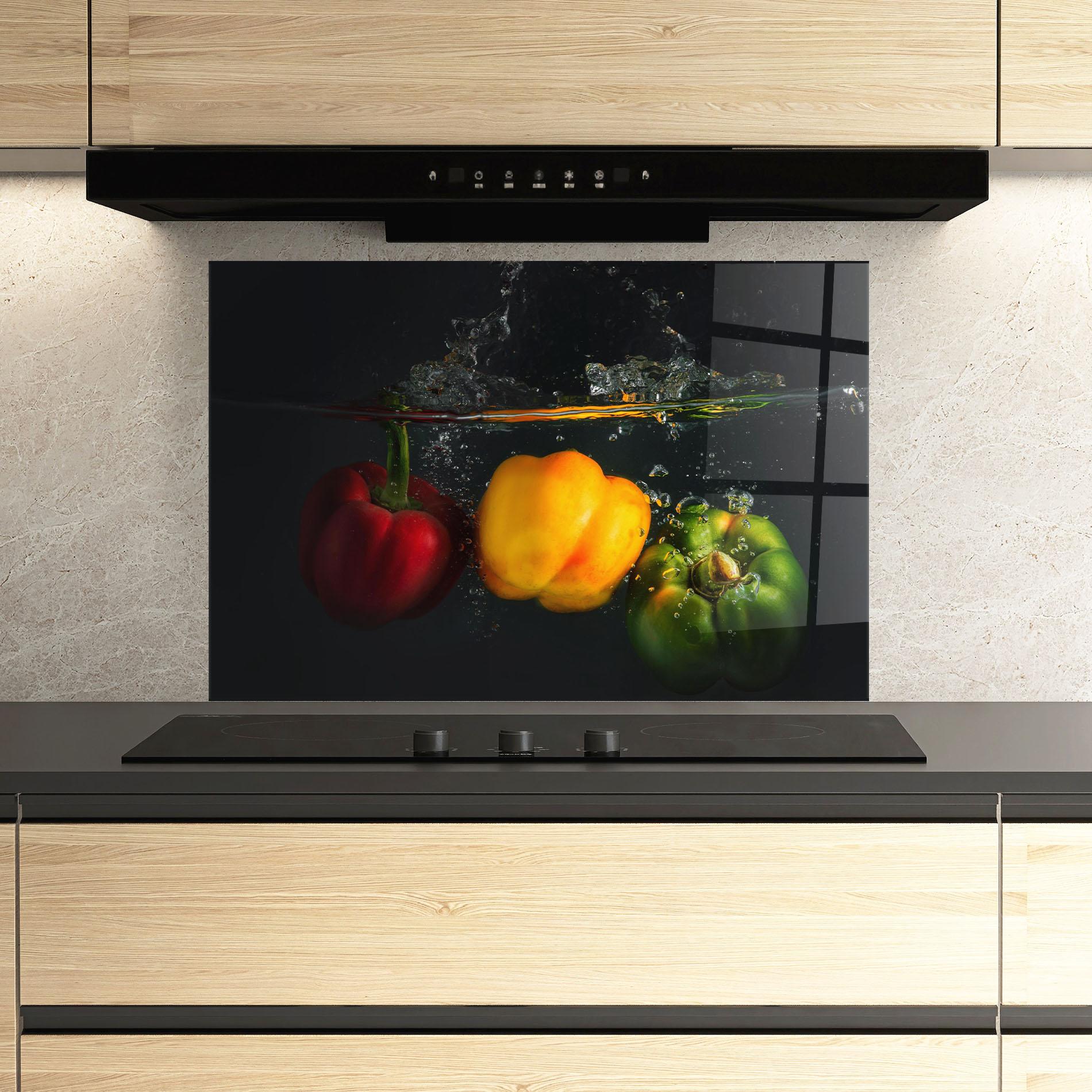 Konyhai üveg hátfal Cool Bellpepper Splash mockup 3