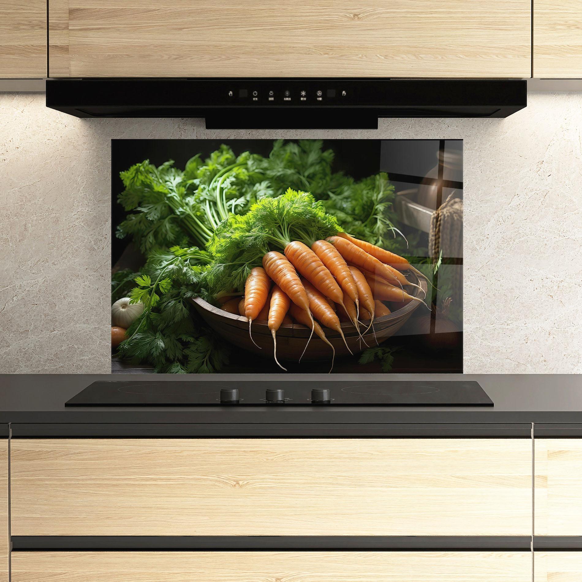 Konyhai üveg hátfal Fresh Carrots Basket mockup 3