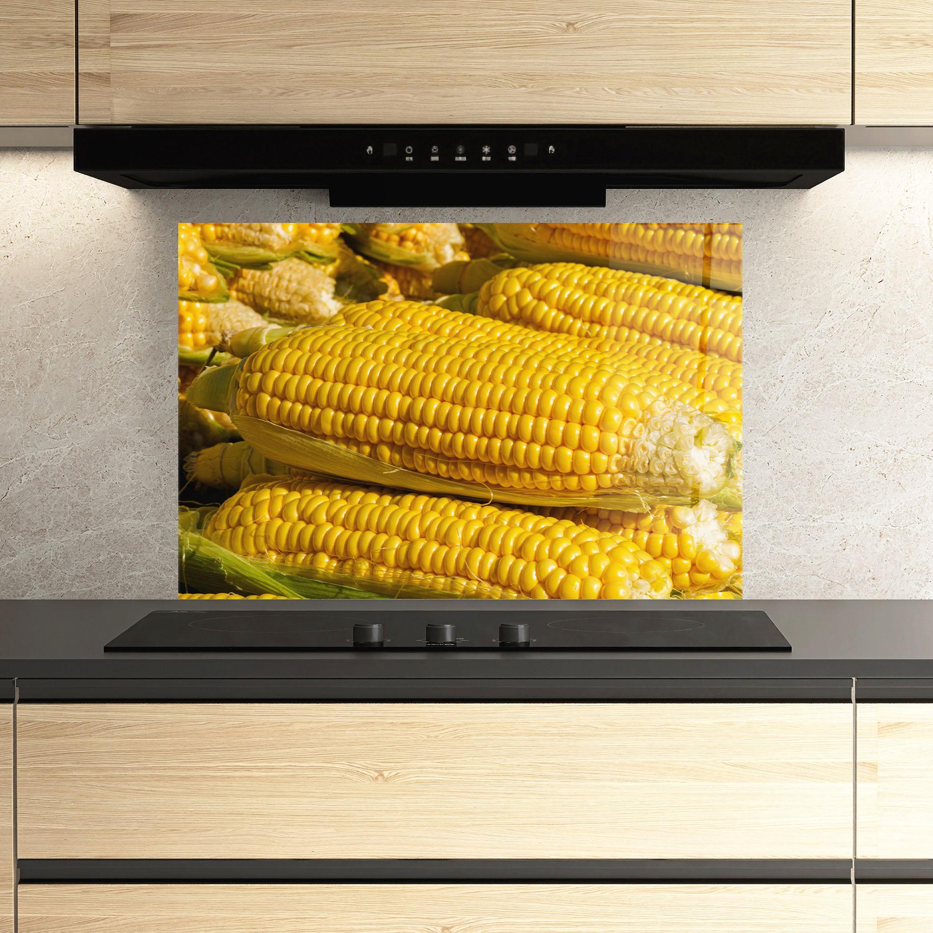 Konyhai üveg hátfal Strong Yellow Corn mockup 3