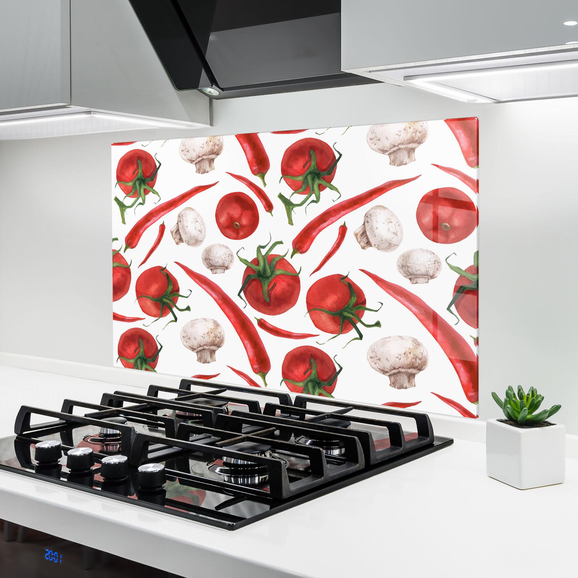 Konyhai üveg hátfal Floating Tomato mockup 6
