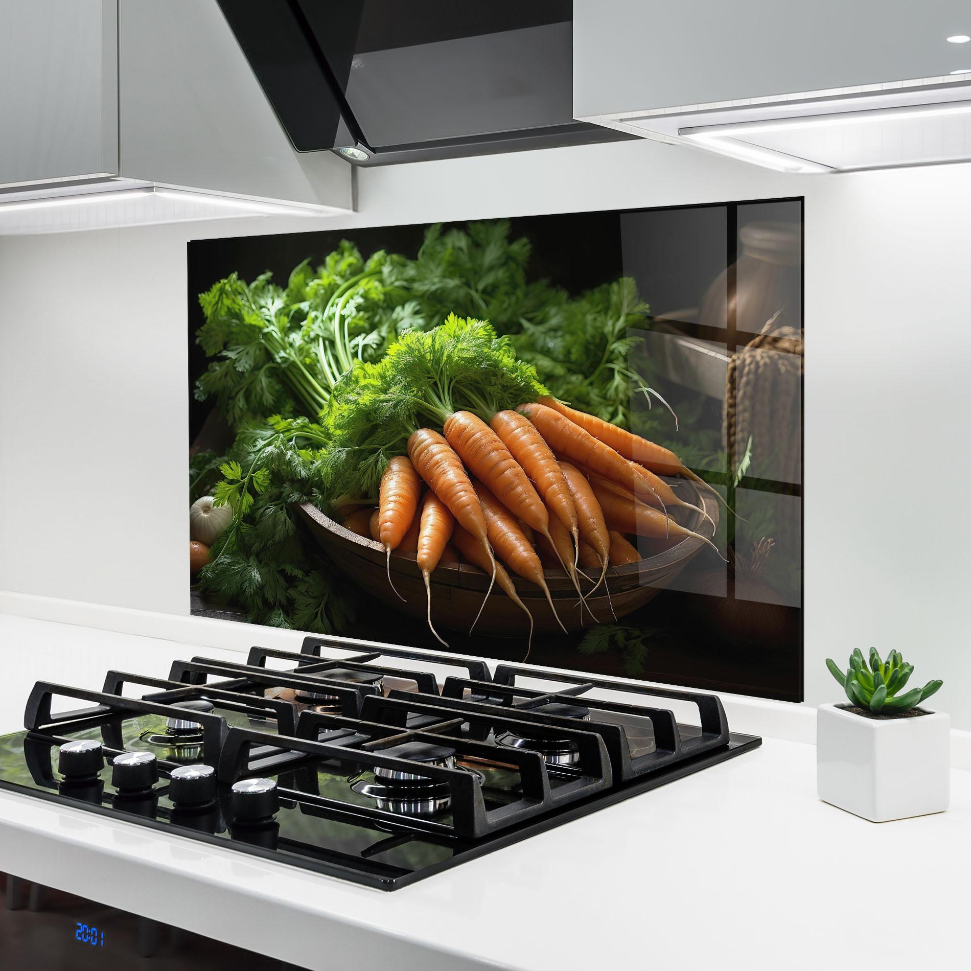 Konyhai üveg hátfal Fresh Carrots Basket mockup 6
