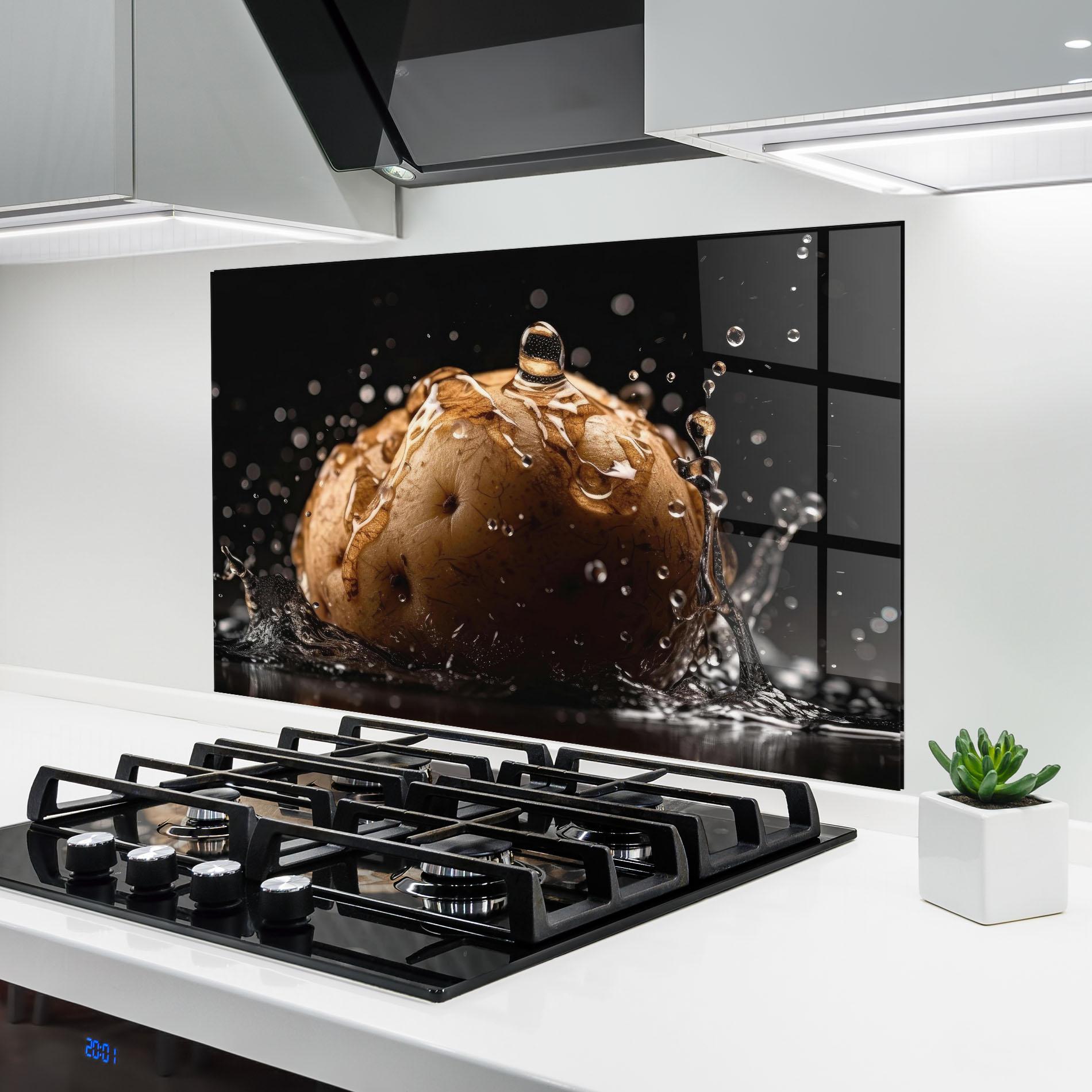 Konyhai üveg hátfal Potato Splash mockup 6
