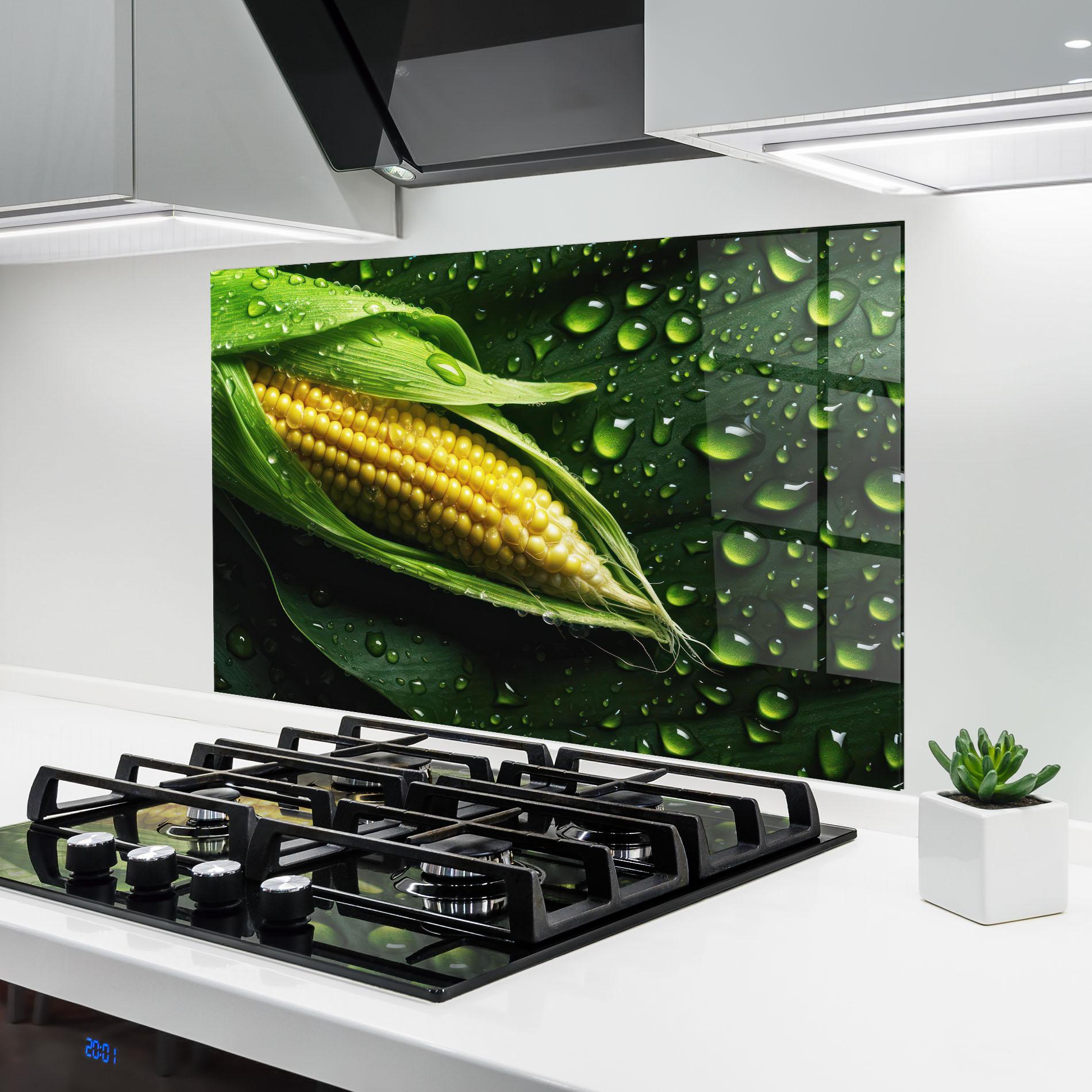 Konyhai üveg hátfal Rainy Clean Corn mockup 6