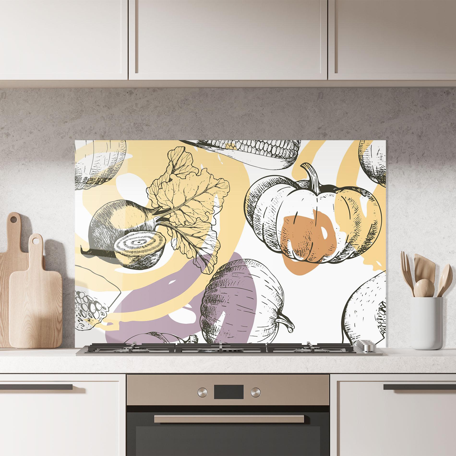 Konyhai üveg hátfal Cream Vegetables Art mockup 7
