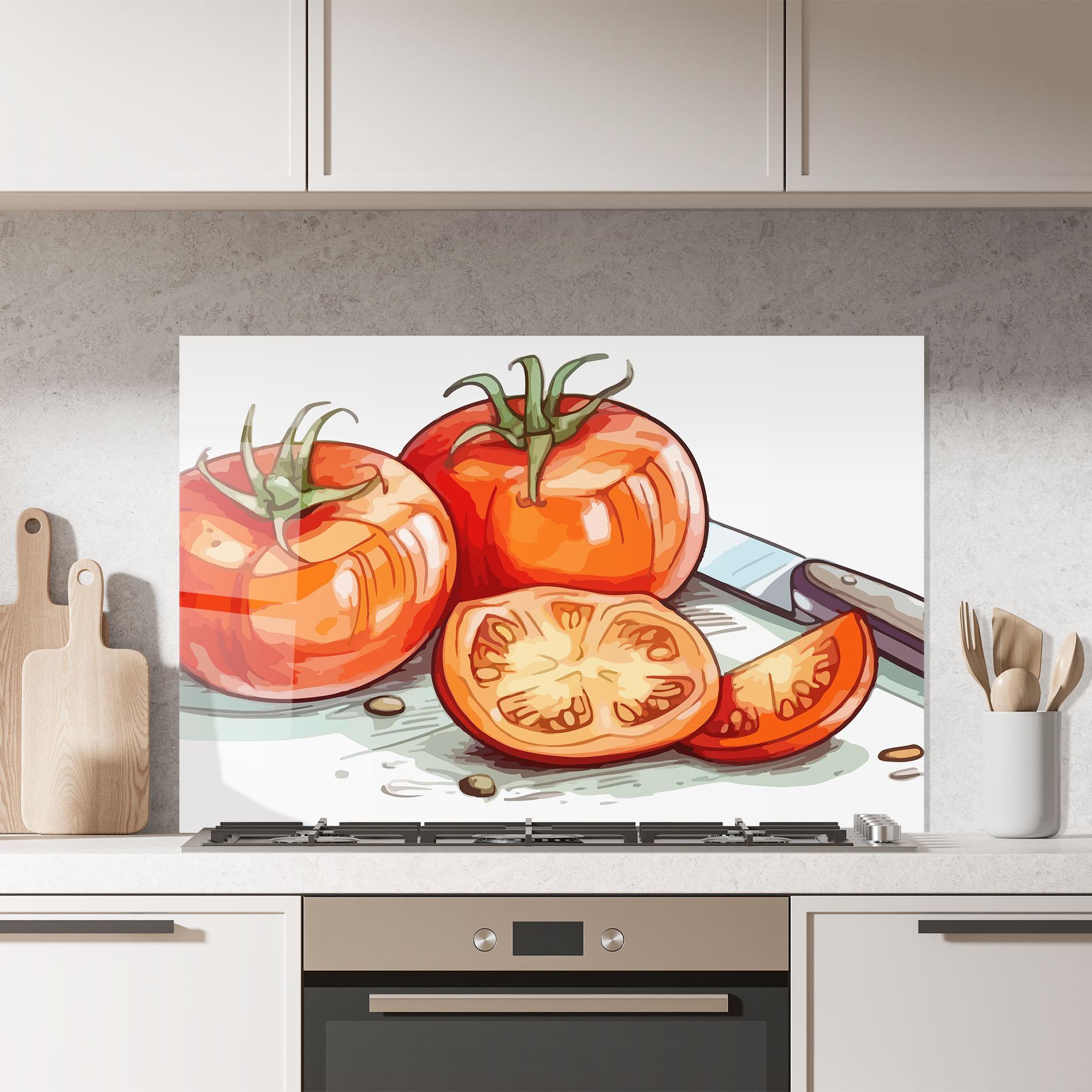 Konyhai üveg hátfal Drawing Tomato Art mockup 7