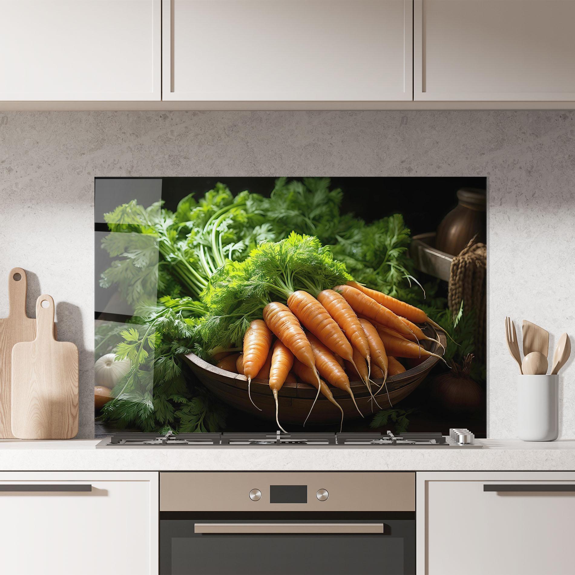 Konyhai üveg hátfal Fresh Carrots Basket mockup 7