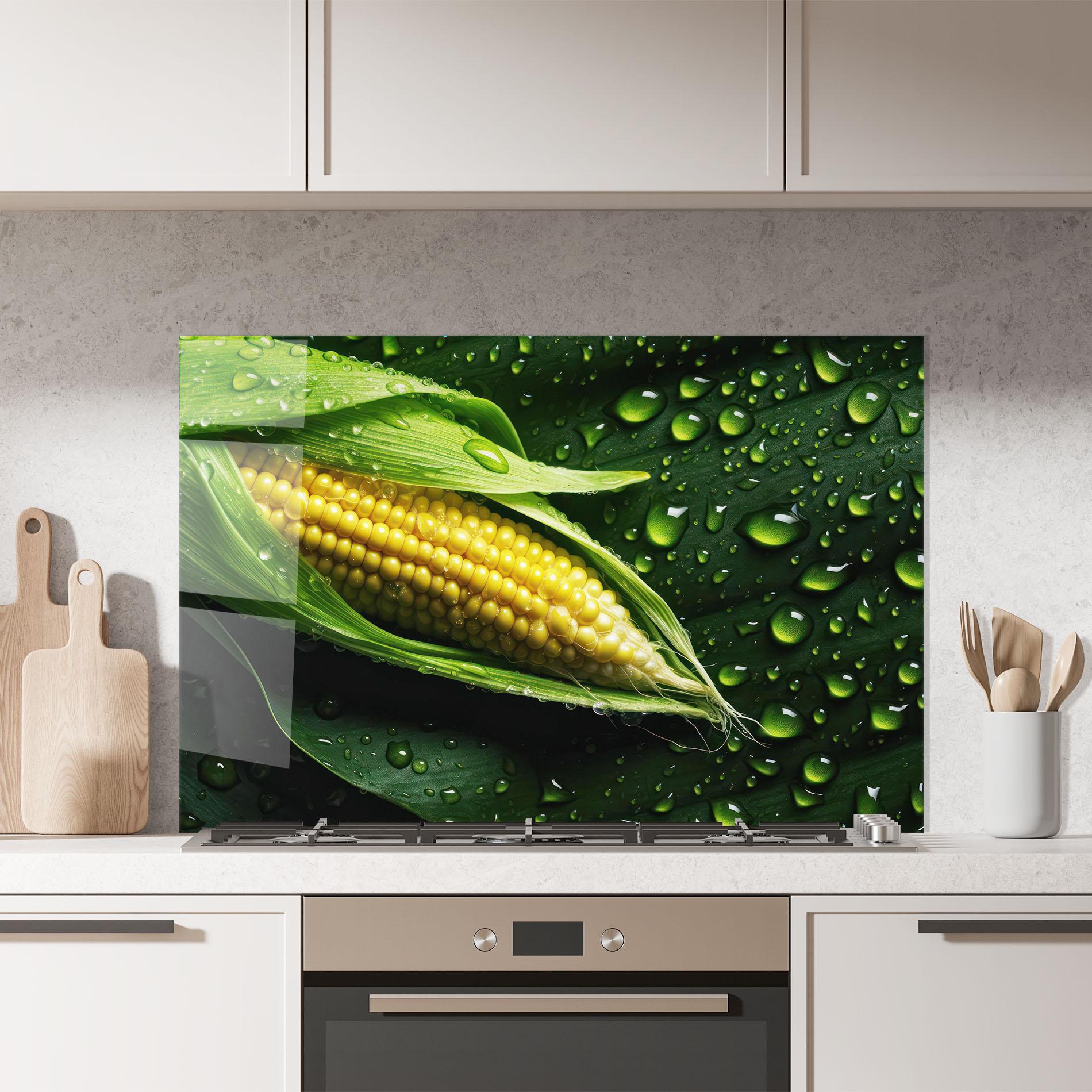 Konyhai üveg hátfal Rainy Clean Corn mockup 7