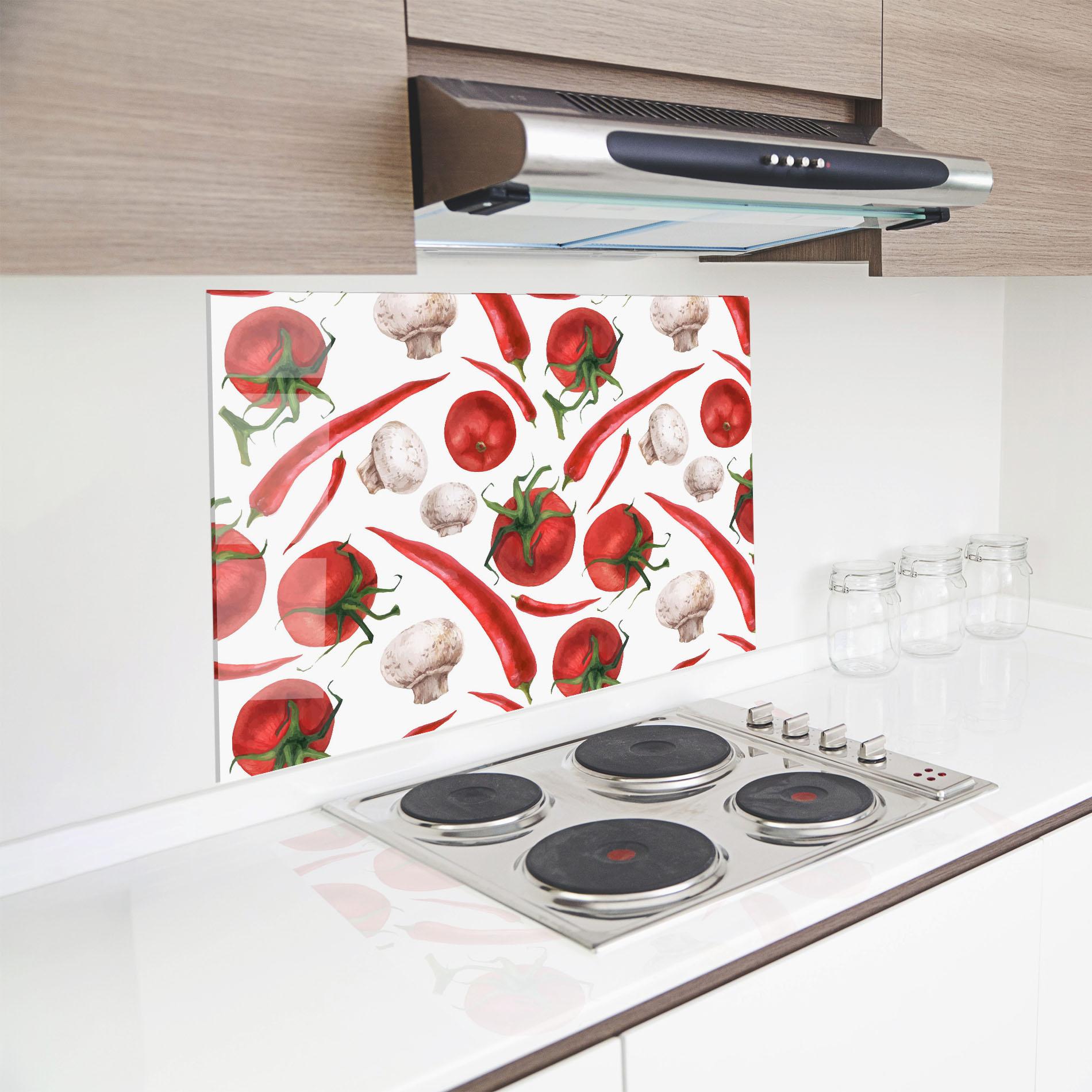 Konyhai üveg hátfal Floating Tomato mockup 8