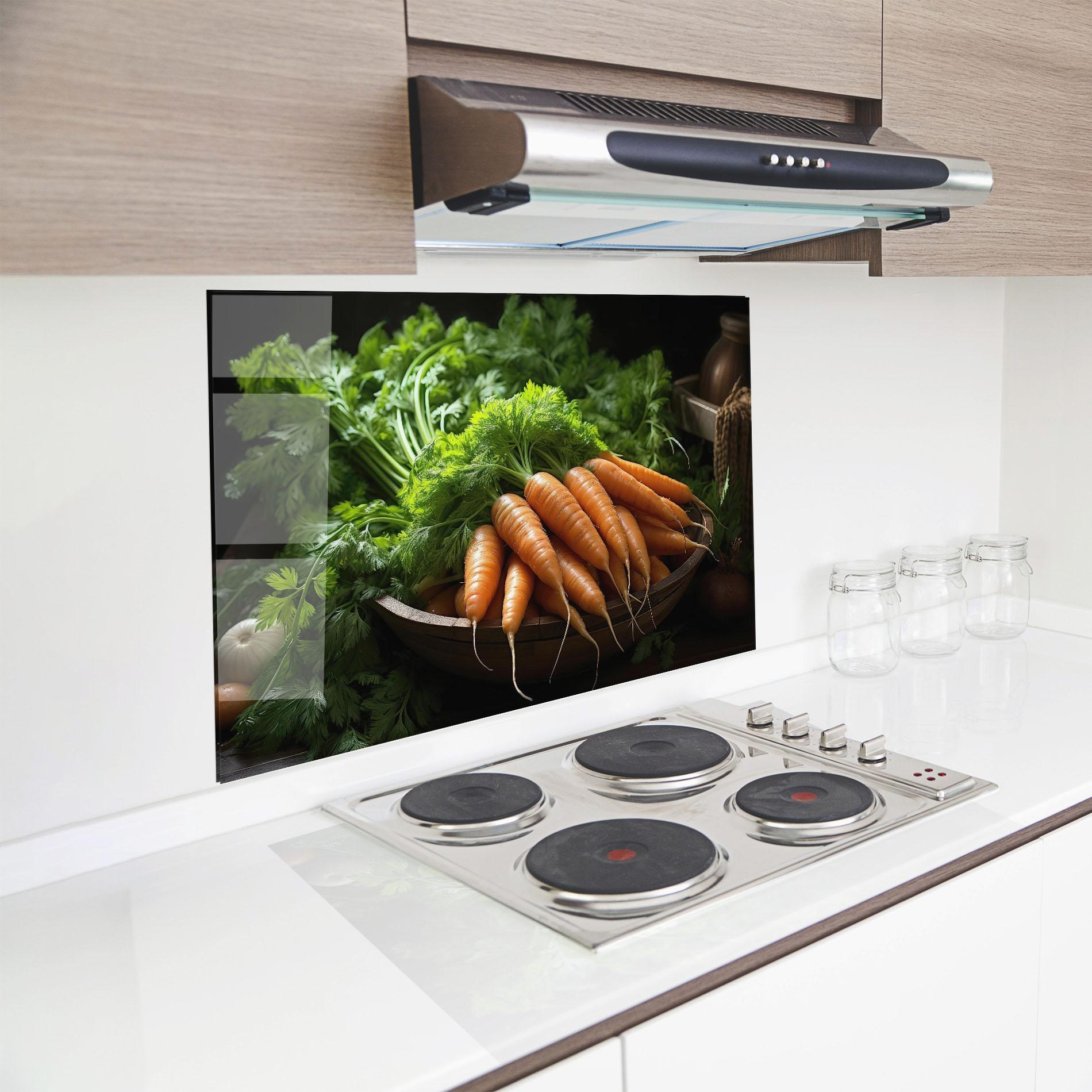 Konyhai üveg hátfal Fresh Carrots Basket mockup 8