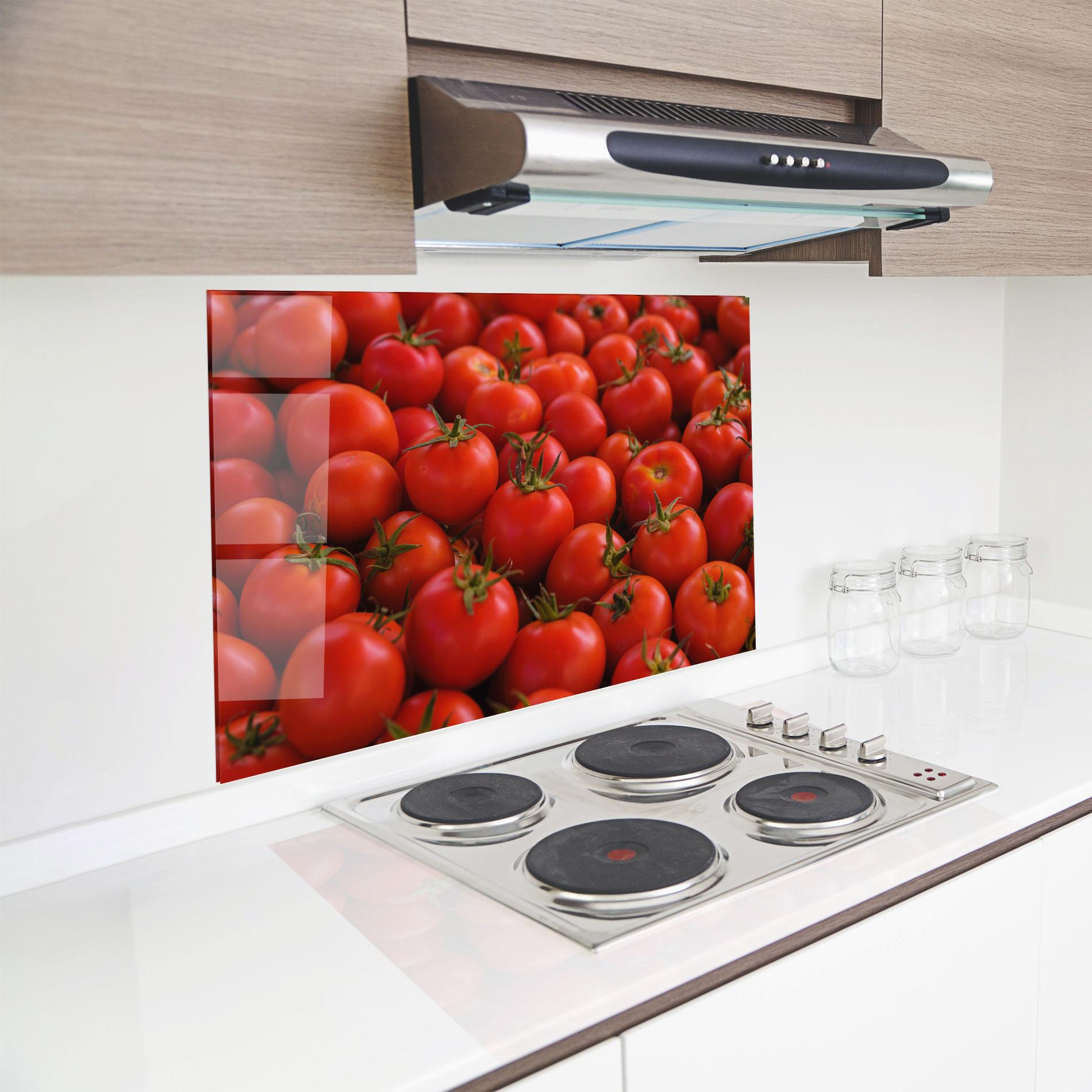 Konyhai üveg hátfal Red Tomatoes Mix mockup 8