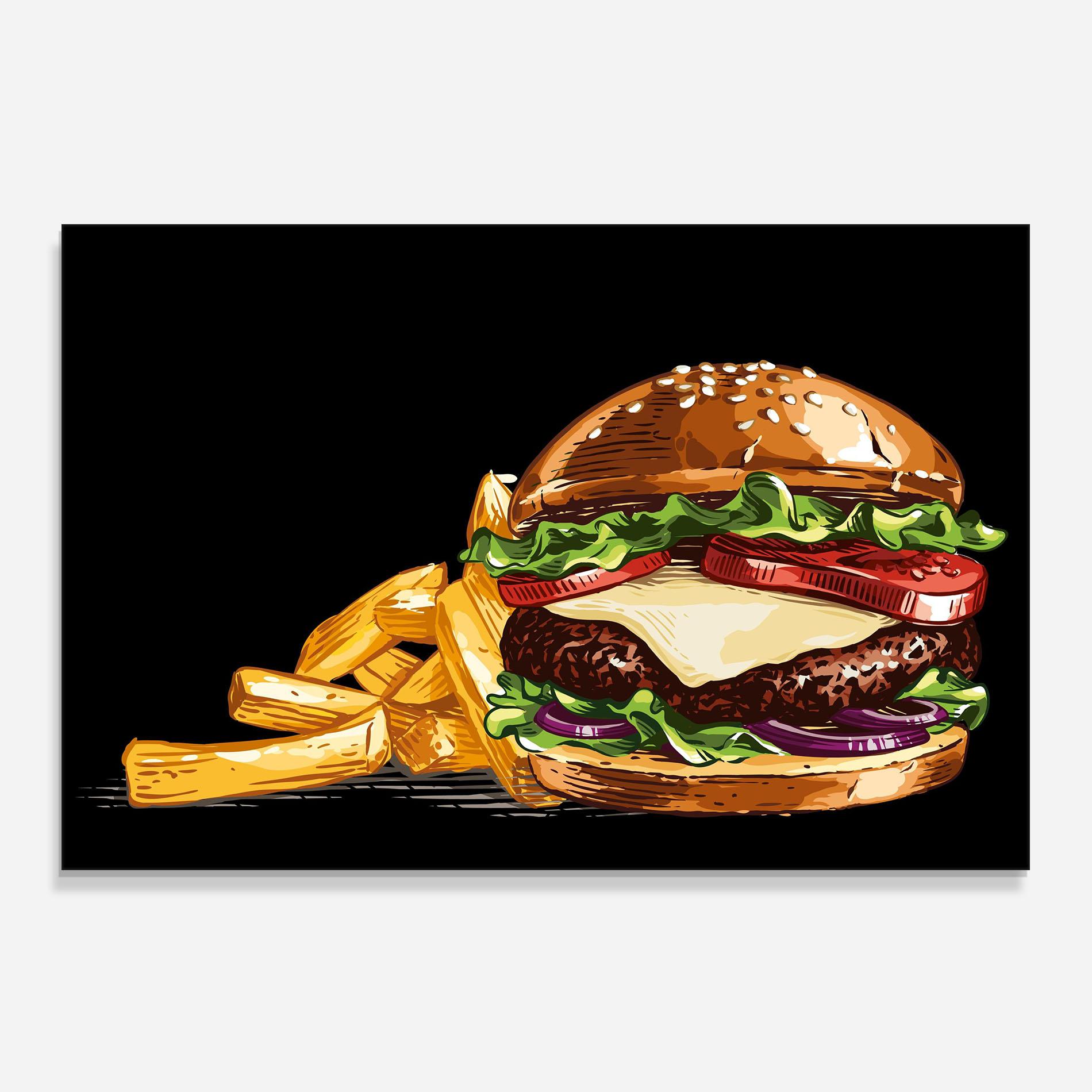 Konyhai üveg hátfal Burger Fries mockup 0
