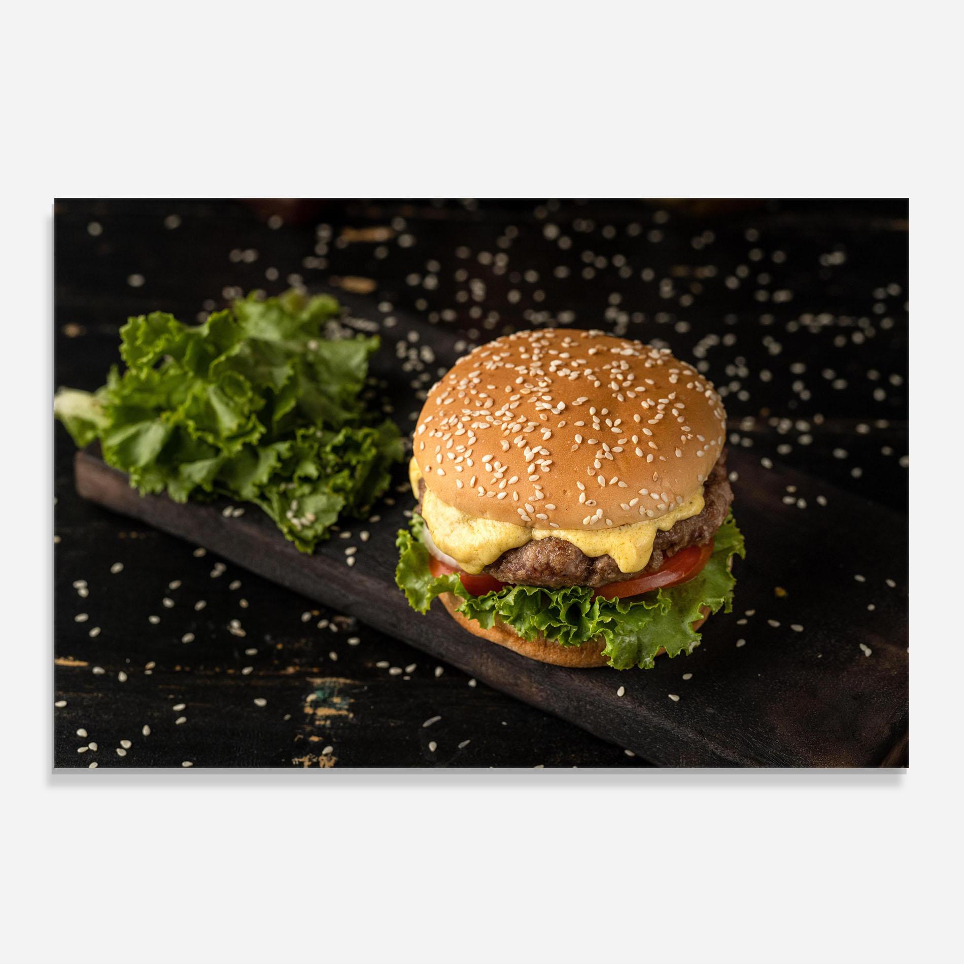 Konyhai üveg hátfal Salad Hamburger mockup 0