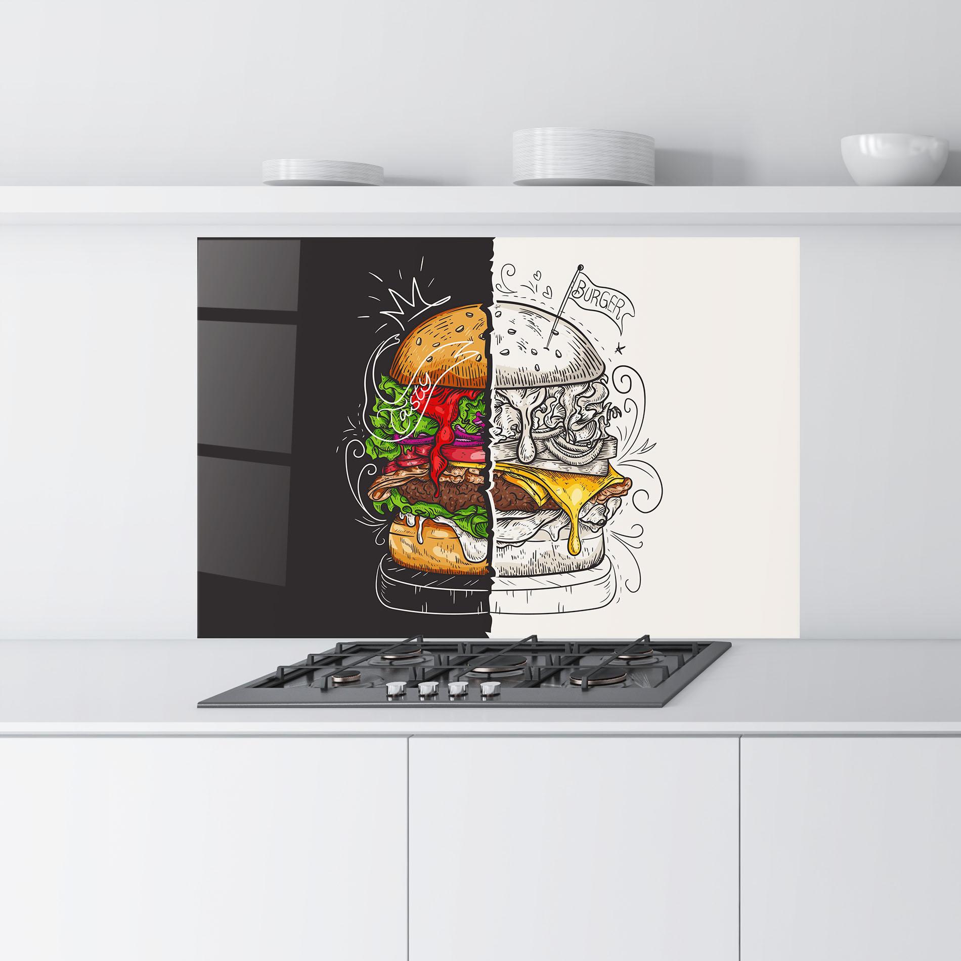 Konyhai üveg hátfal Burger Art mockup 9