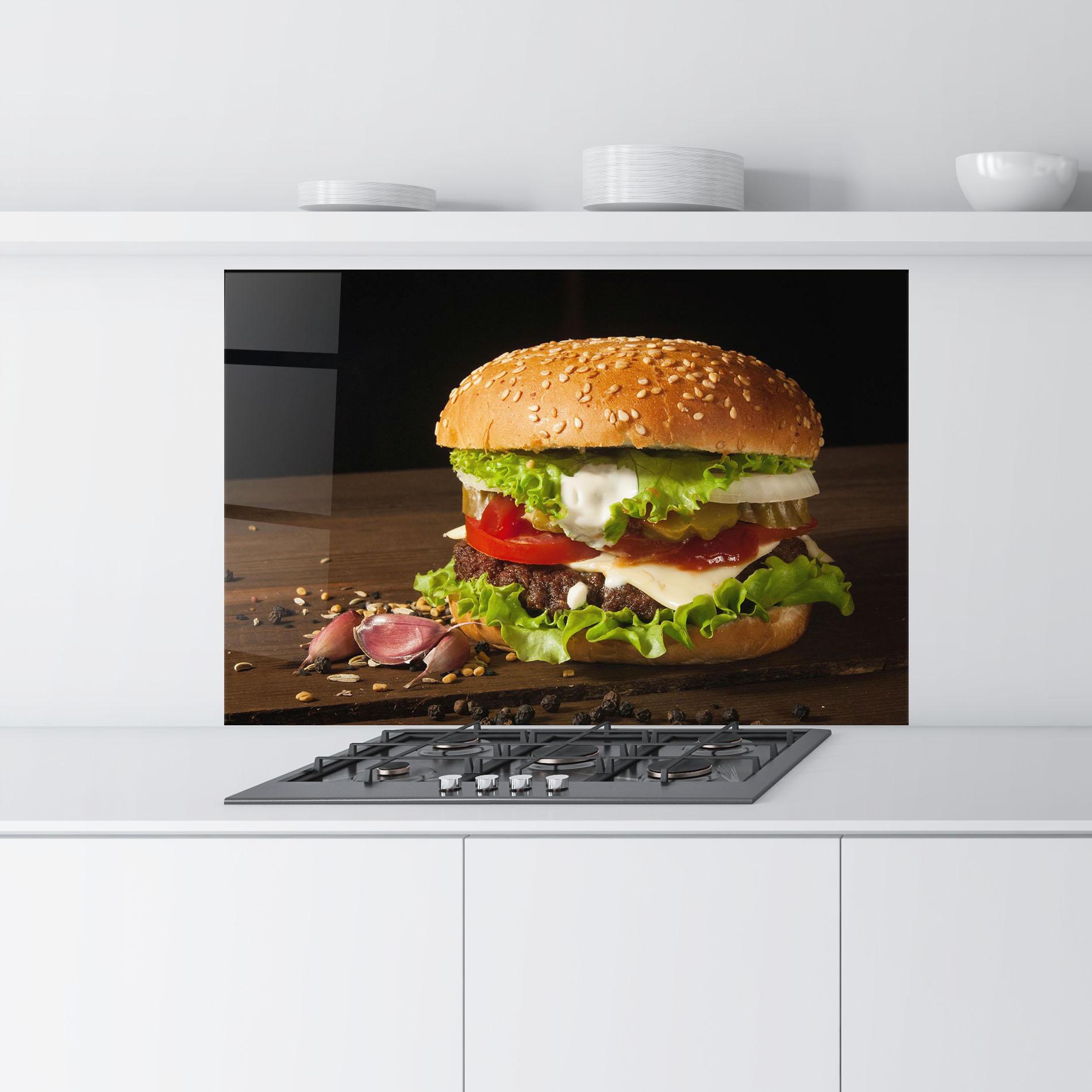 Konyhai üveg hátfal Delicious Hamburger mockup 9