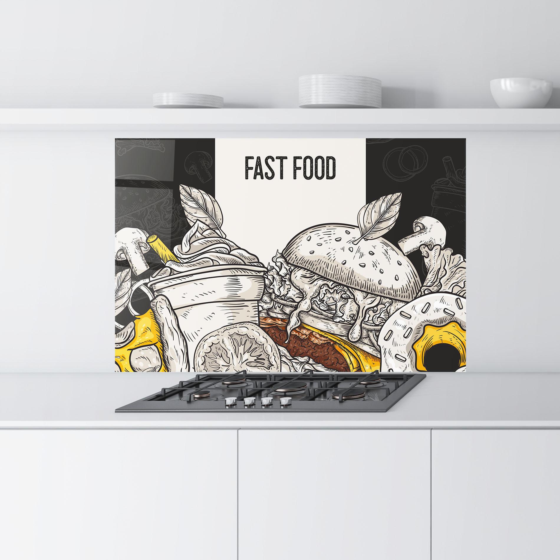 Konyhai üveg hátfal Fast Food mockup 9