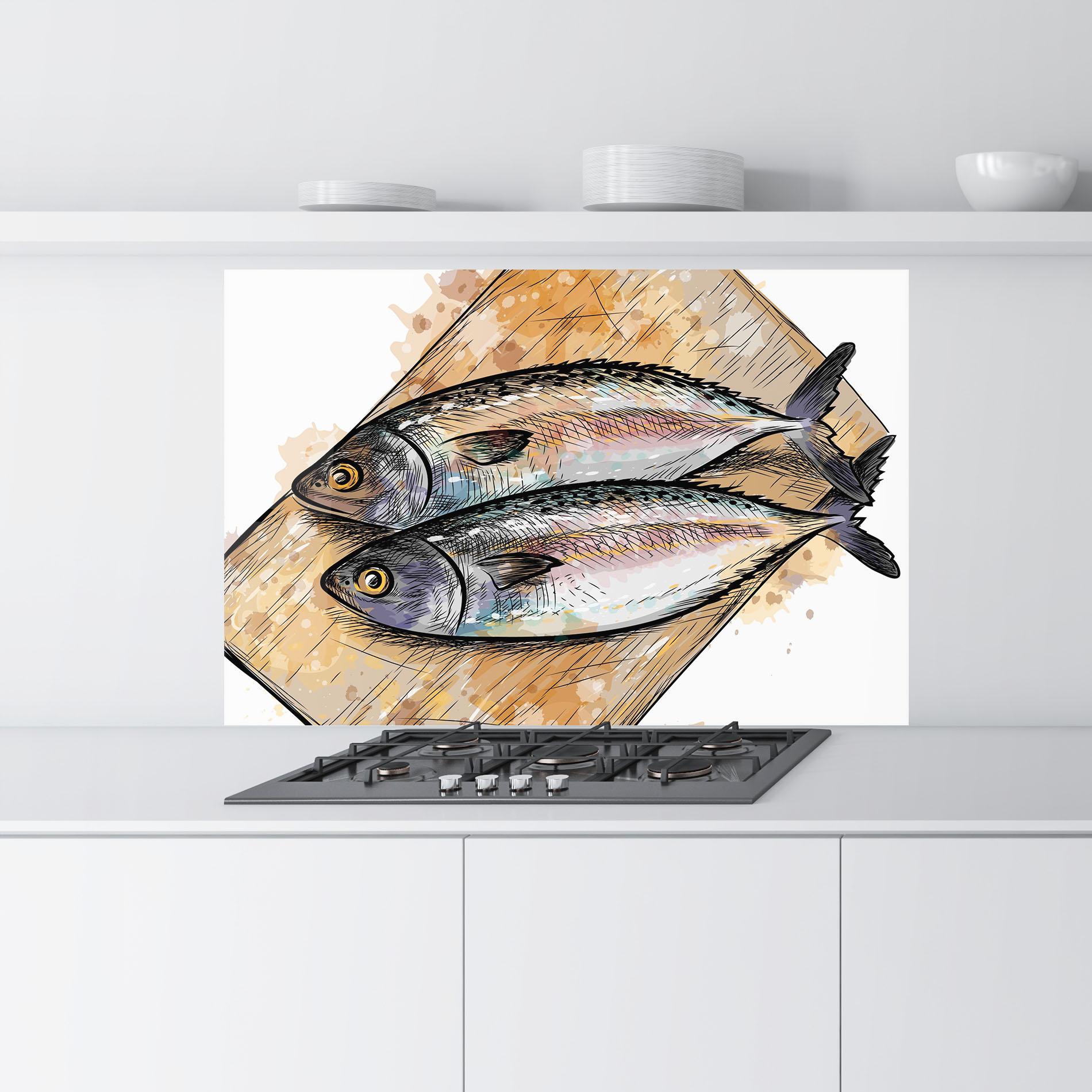 Konyhai üveg hátfal Grilled Fish mockup 9