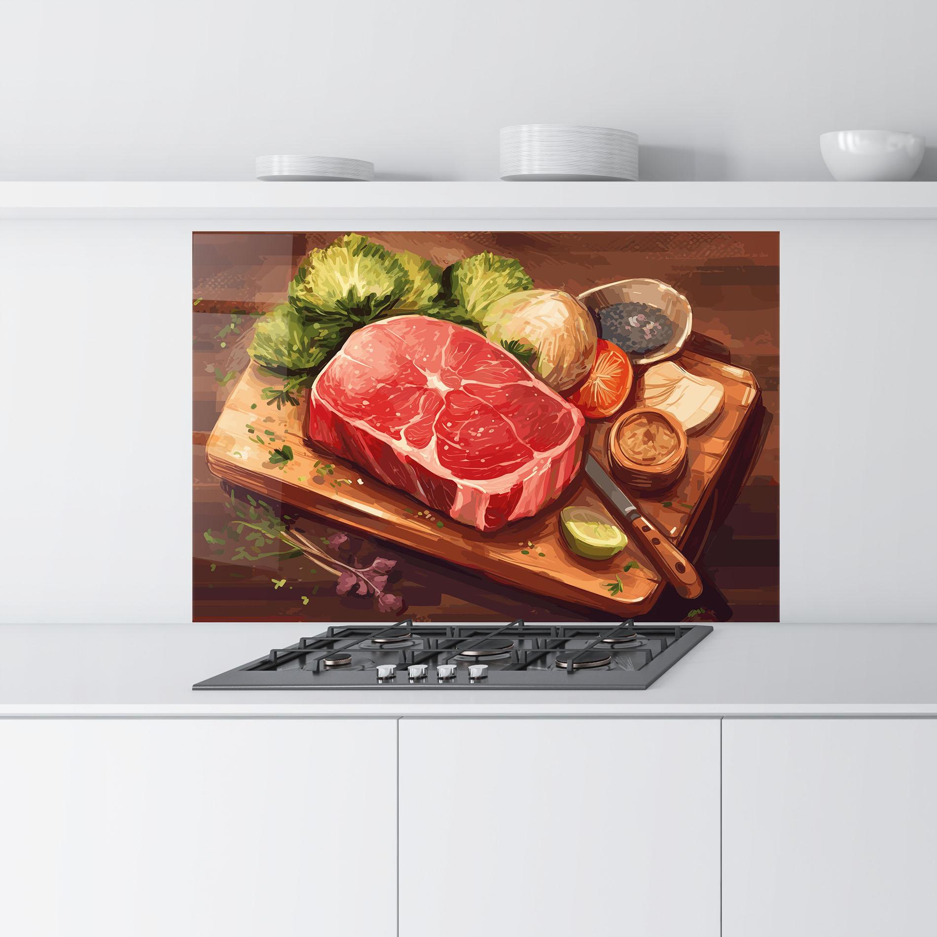 Konyhai üveg hátfal Meat Preparing mockup 9