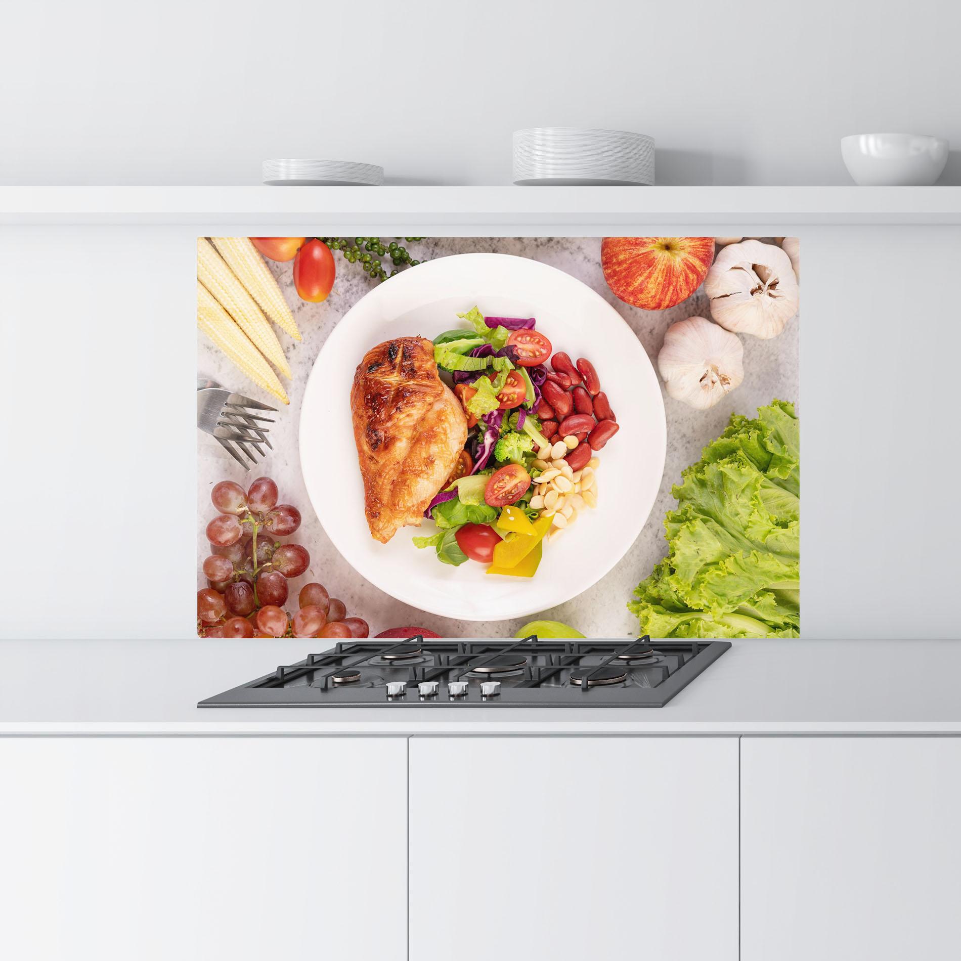 Konyhai üveg hátfal Salad With Chicken mockup 9