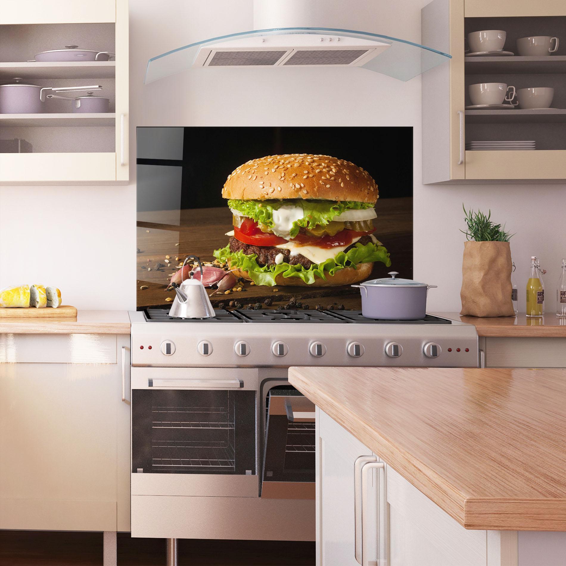 Konyhai üveg hátfal Delicious Hamburger mockup 1