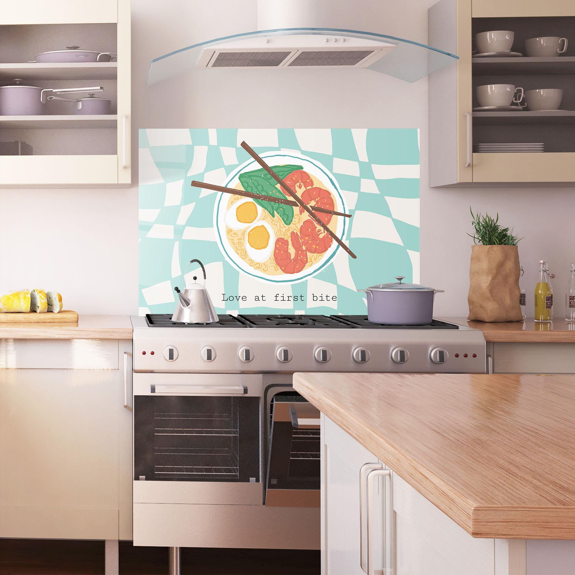 Konyhai üveg hátfal Food Love mockup 1