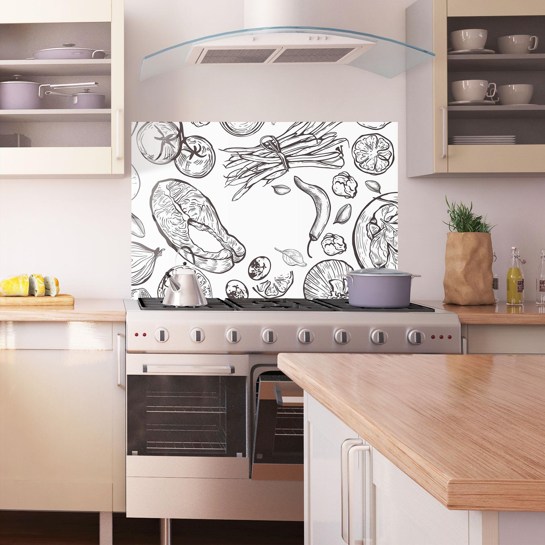 Konyhai üveg hátfal Grey Line Food mockup 1