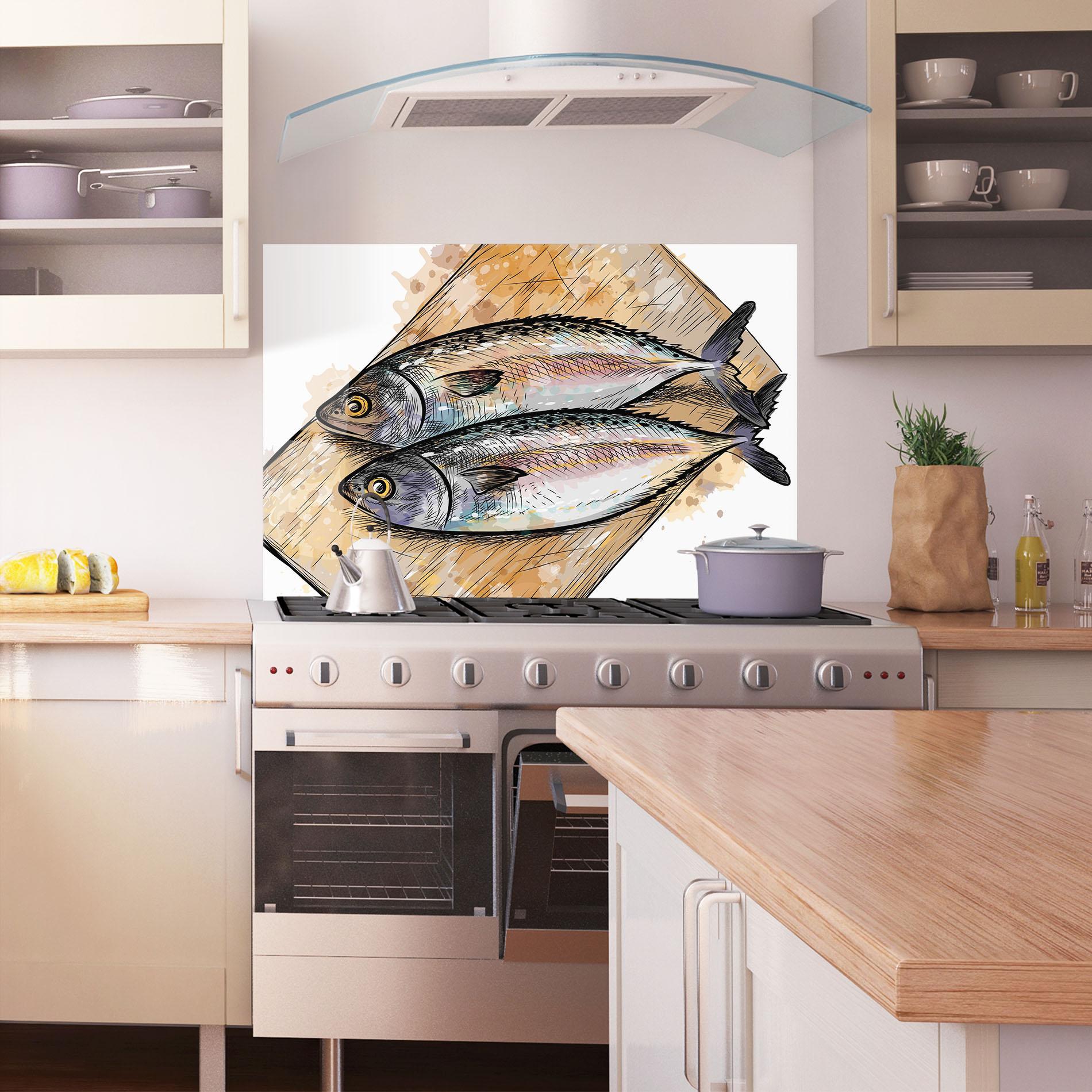 Konyhai üveg hátfal Grilled Fish mockup 1