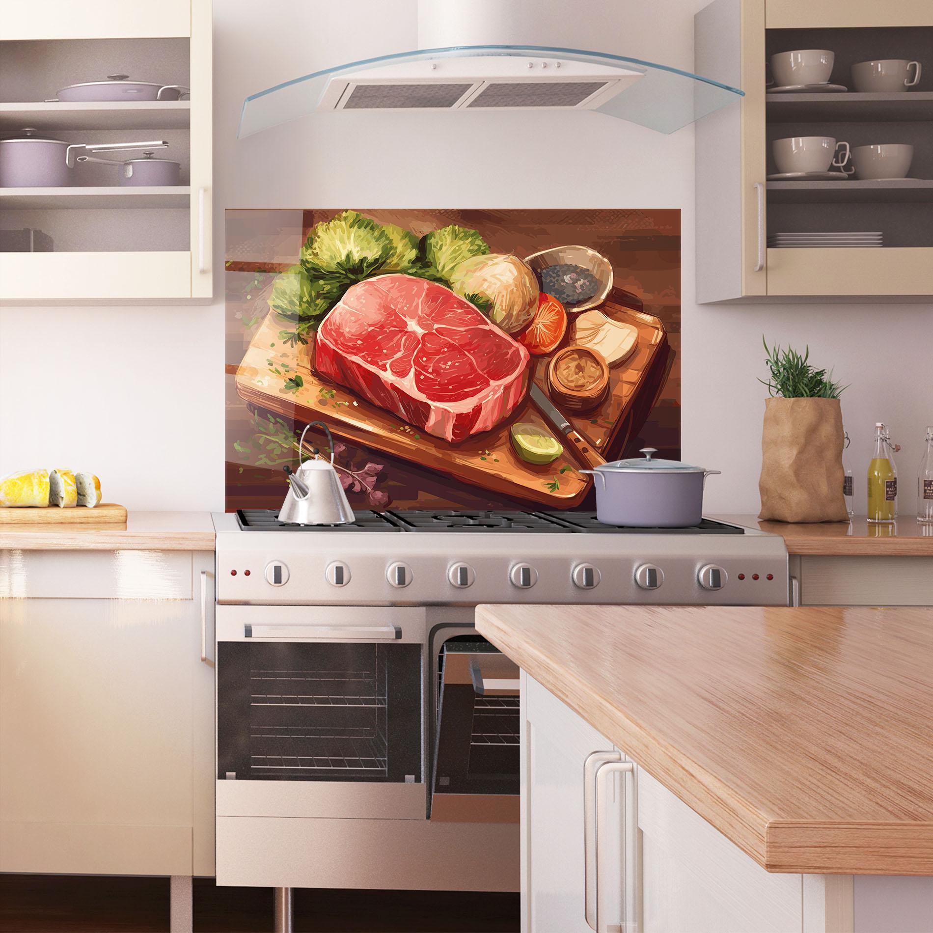 Konyhai üveg hátfal Meat Preparing mockup 1