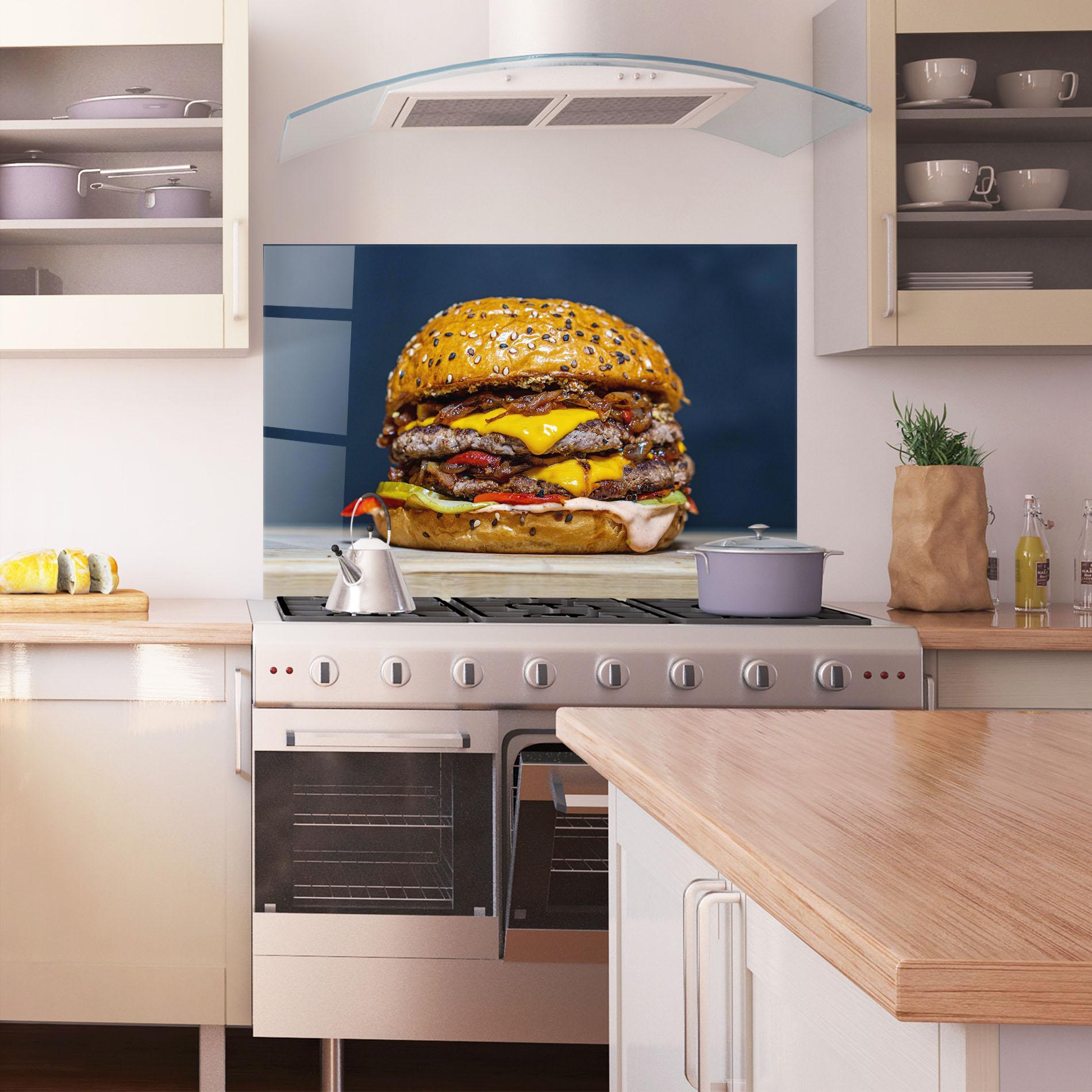 Konyhai üveg hátfal Tasty Hamburger mockup 1