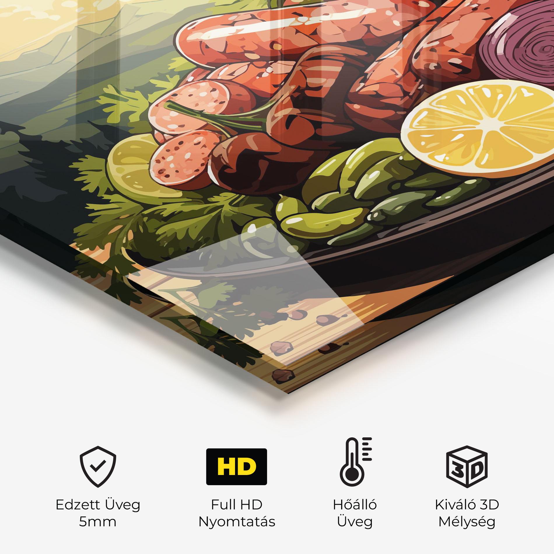 Konyhai üveg hátfal Sunset Sousages mockup 2