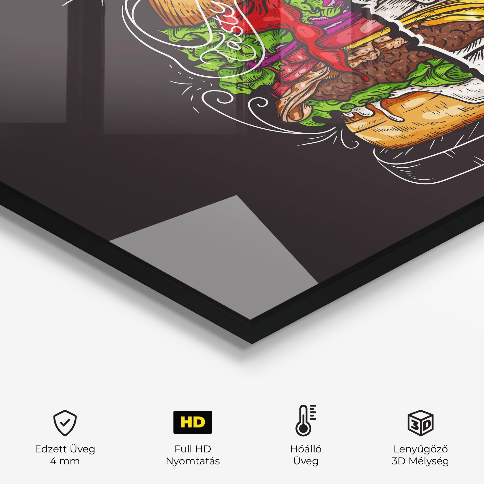 Konyhai üveg hátfal Burger Art mockup 2