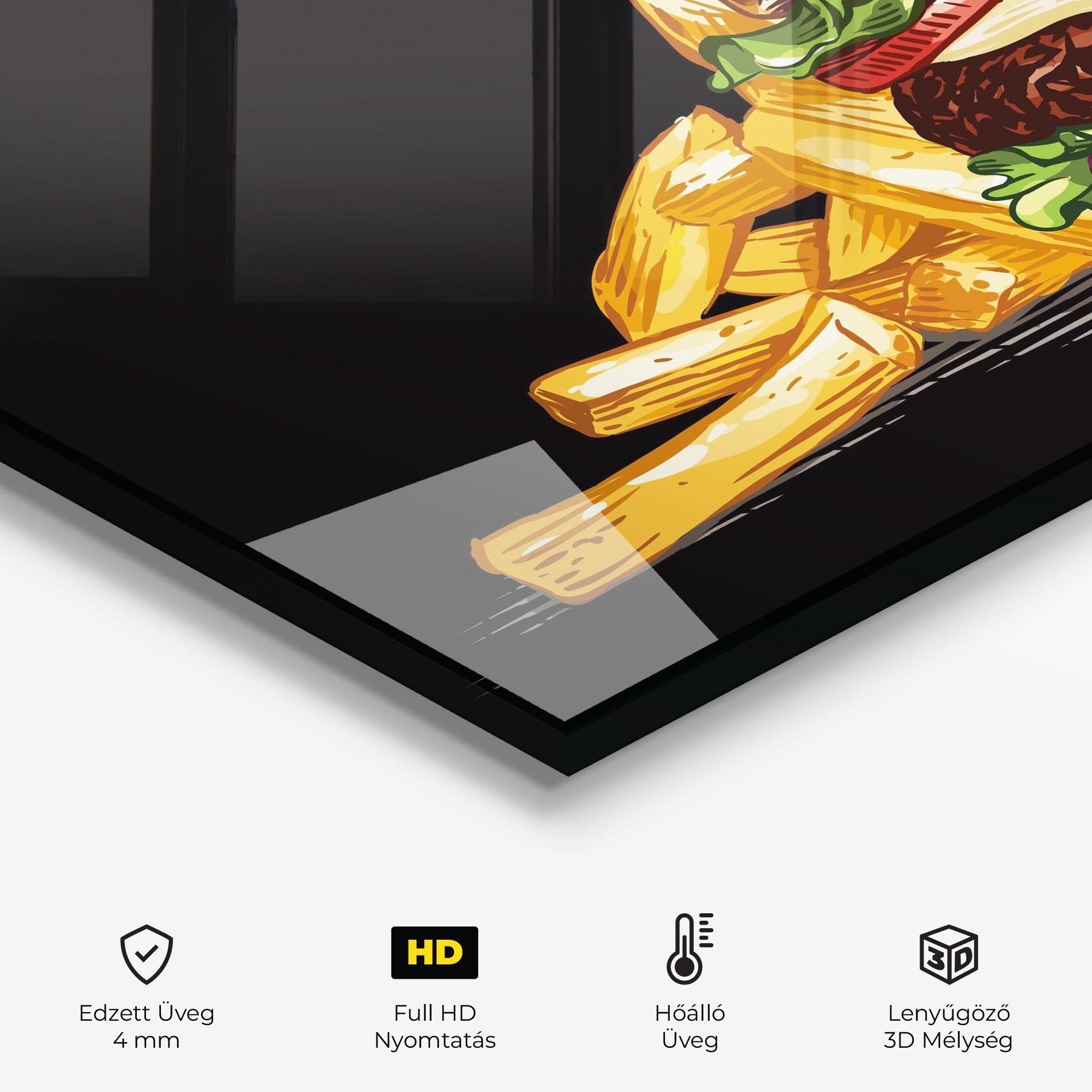 Konyhai üveg hátfal Burger Fries mockup 2