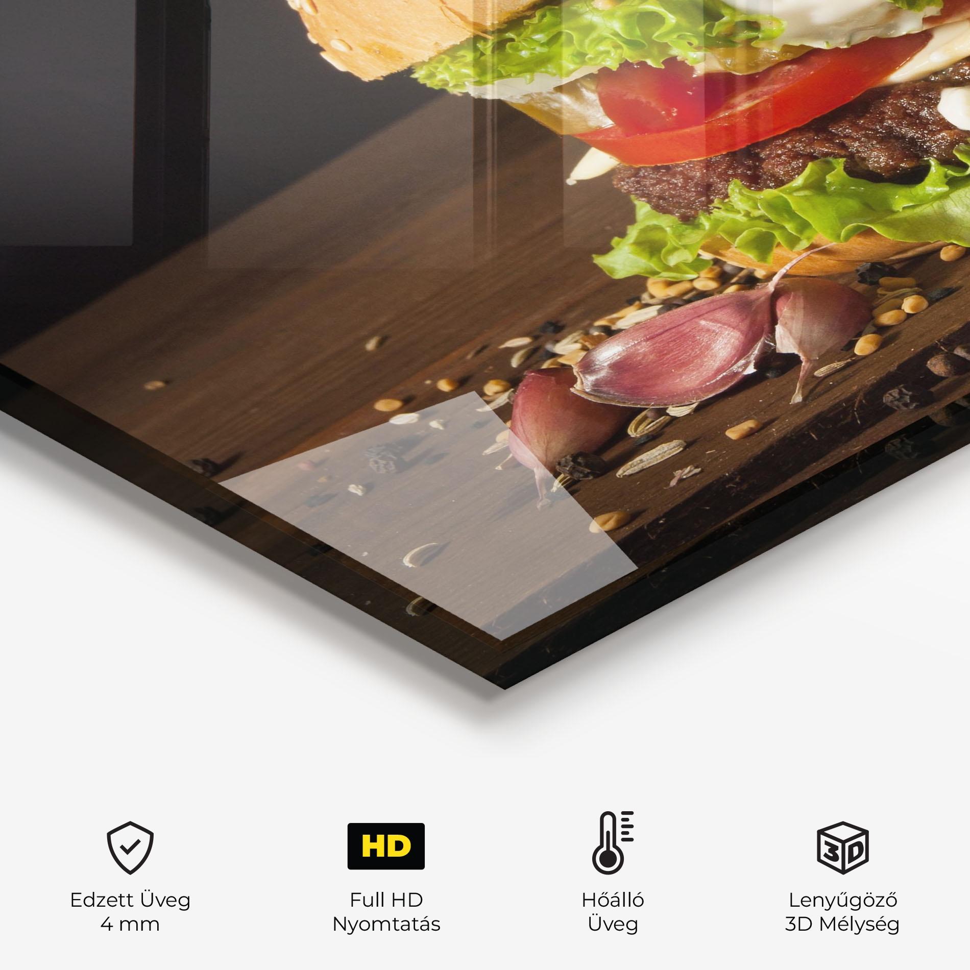 Konyhai üveg hátfal Delicious Hamburger mockup 2